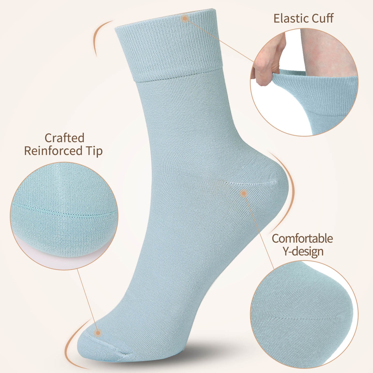 FGZ Women Thin Cotton Socks 5 Pairs,Light Blue (5-9) (9-11)