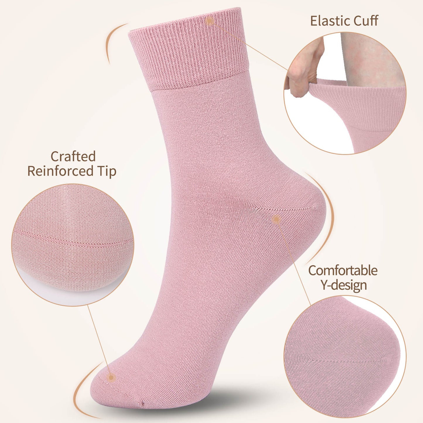 FGZ Women Thin Cotton Socks 5 Pairs,Pink(5-9) (9-11)
