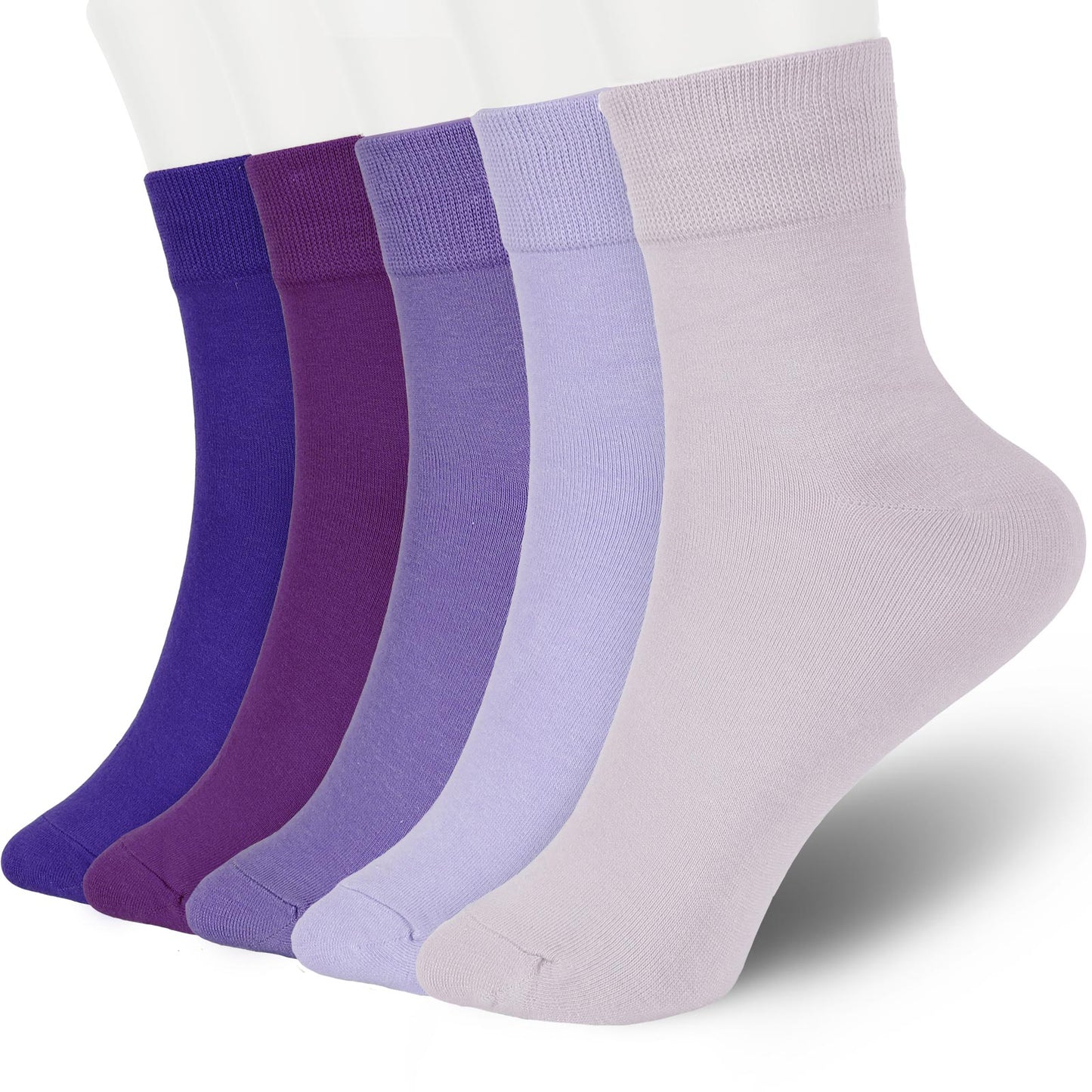 FGZ Women Thin Cotton Socks 5 Pairs，Purple  (5-9) (9-11)