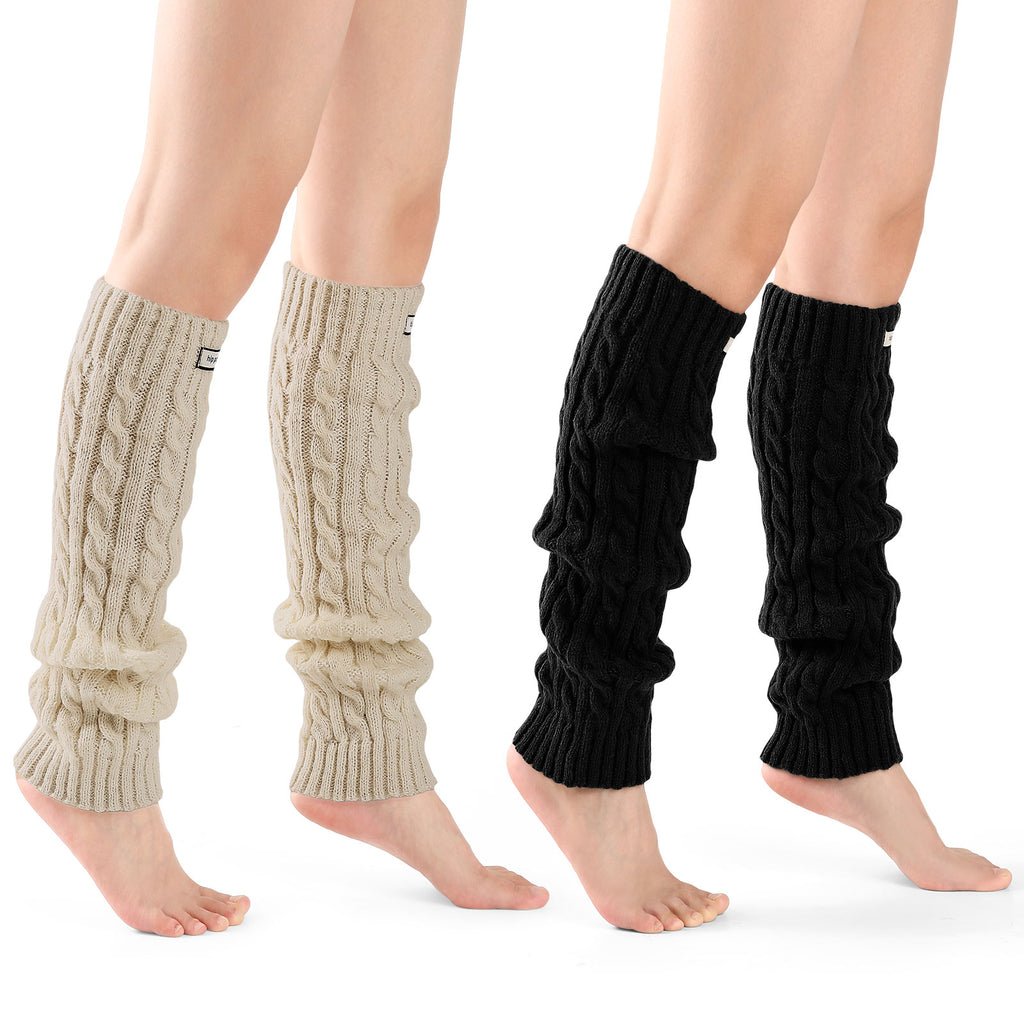 Cable Leg Warmers Beige&Black