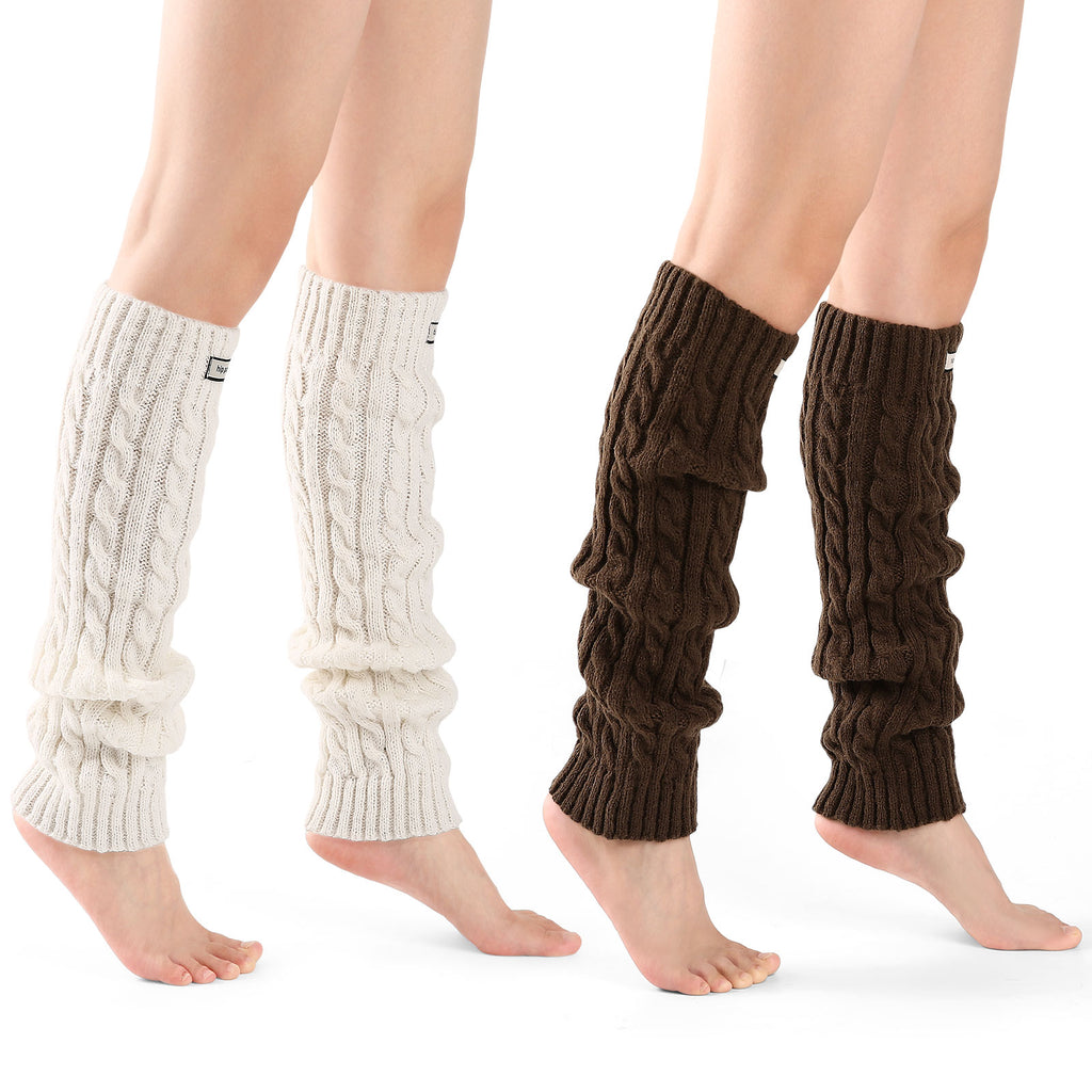 Cable Leg Warmers White&Brown