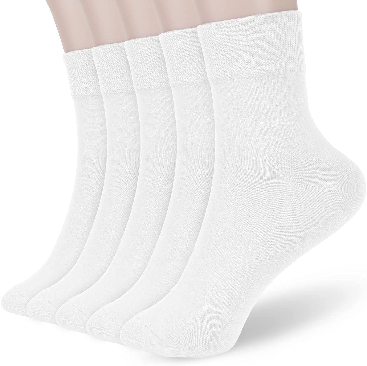FGZ Women Thin Cotton Socks 5 Pairs，White  (5-9) (9-11)