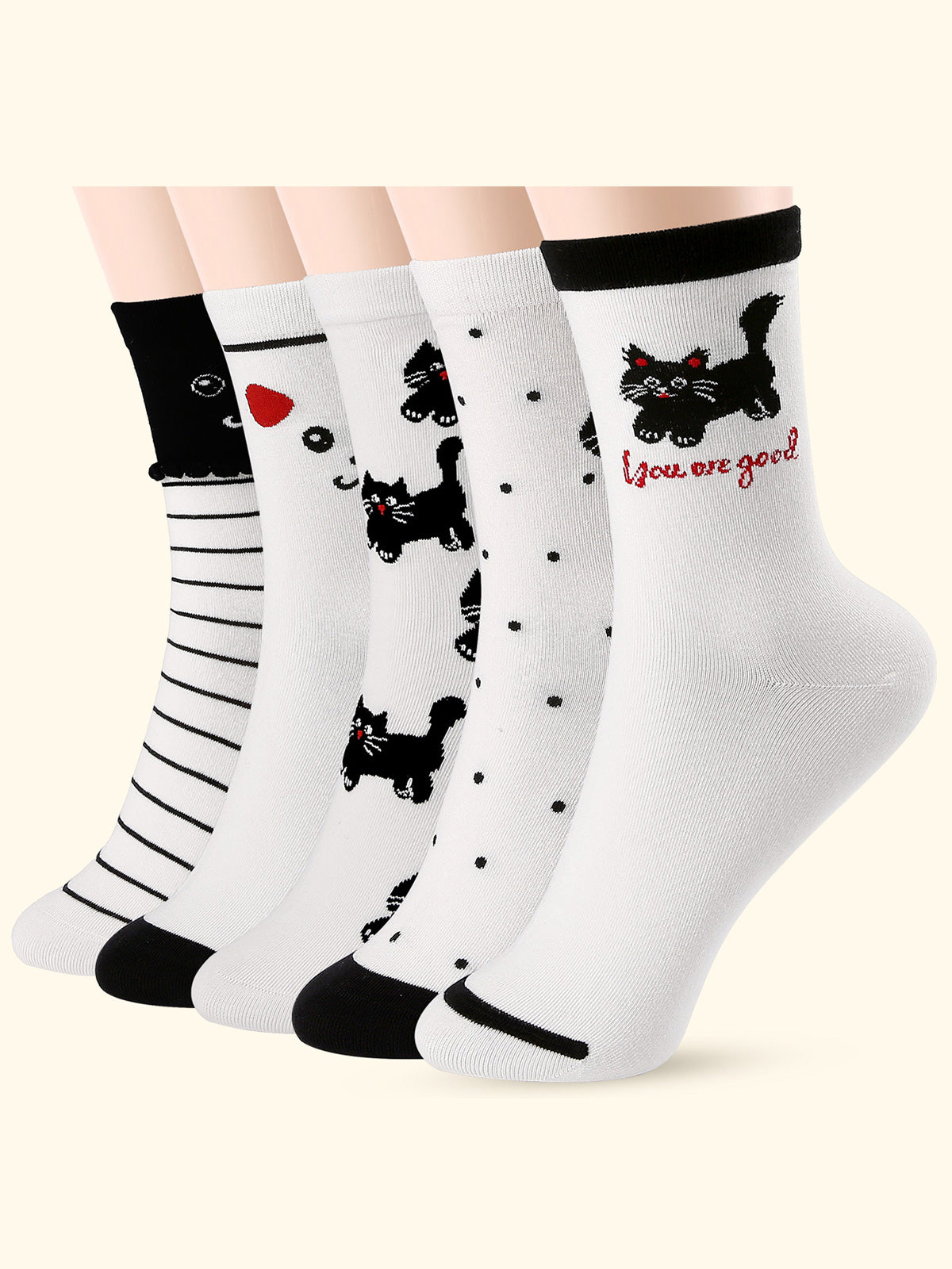 Crew  5 Pairs  Black and White Cat