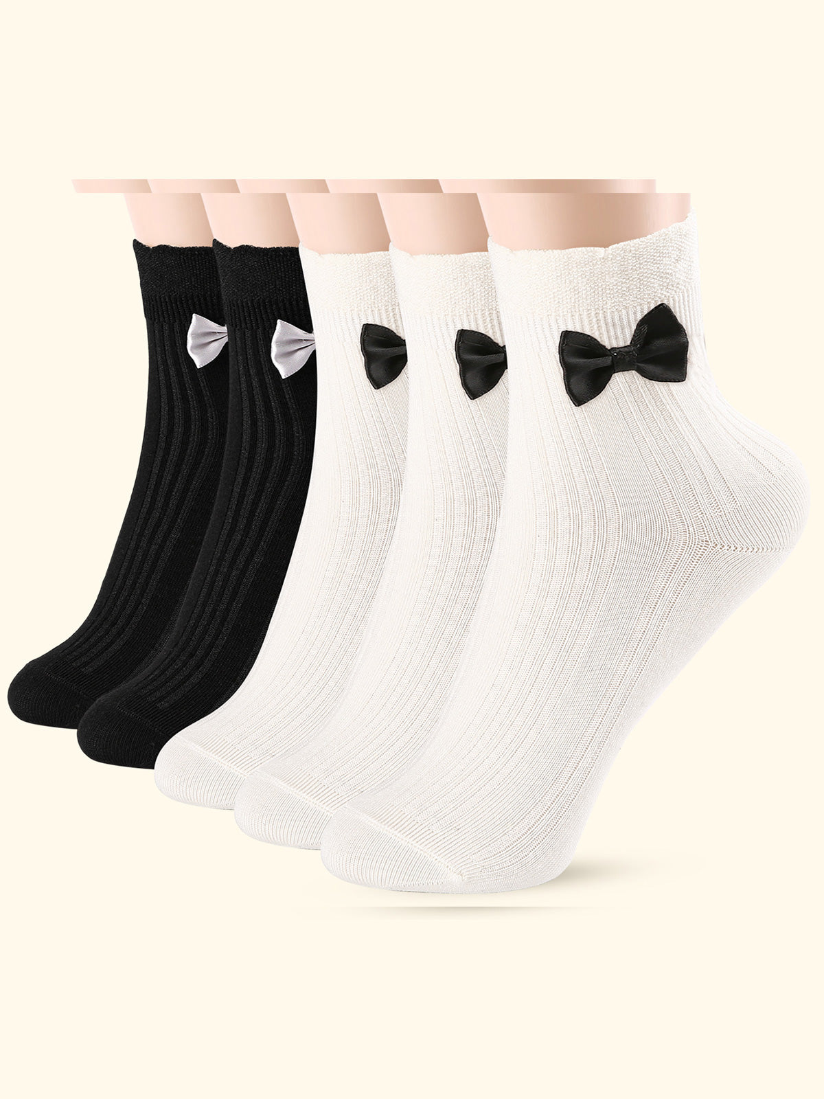 Mini Crew  5 Pairs  Bow Black and White