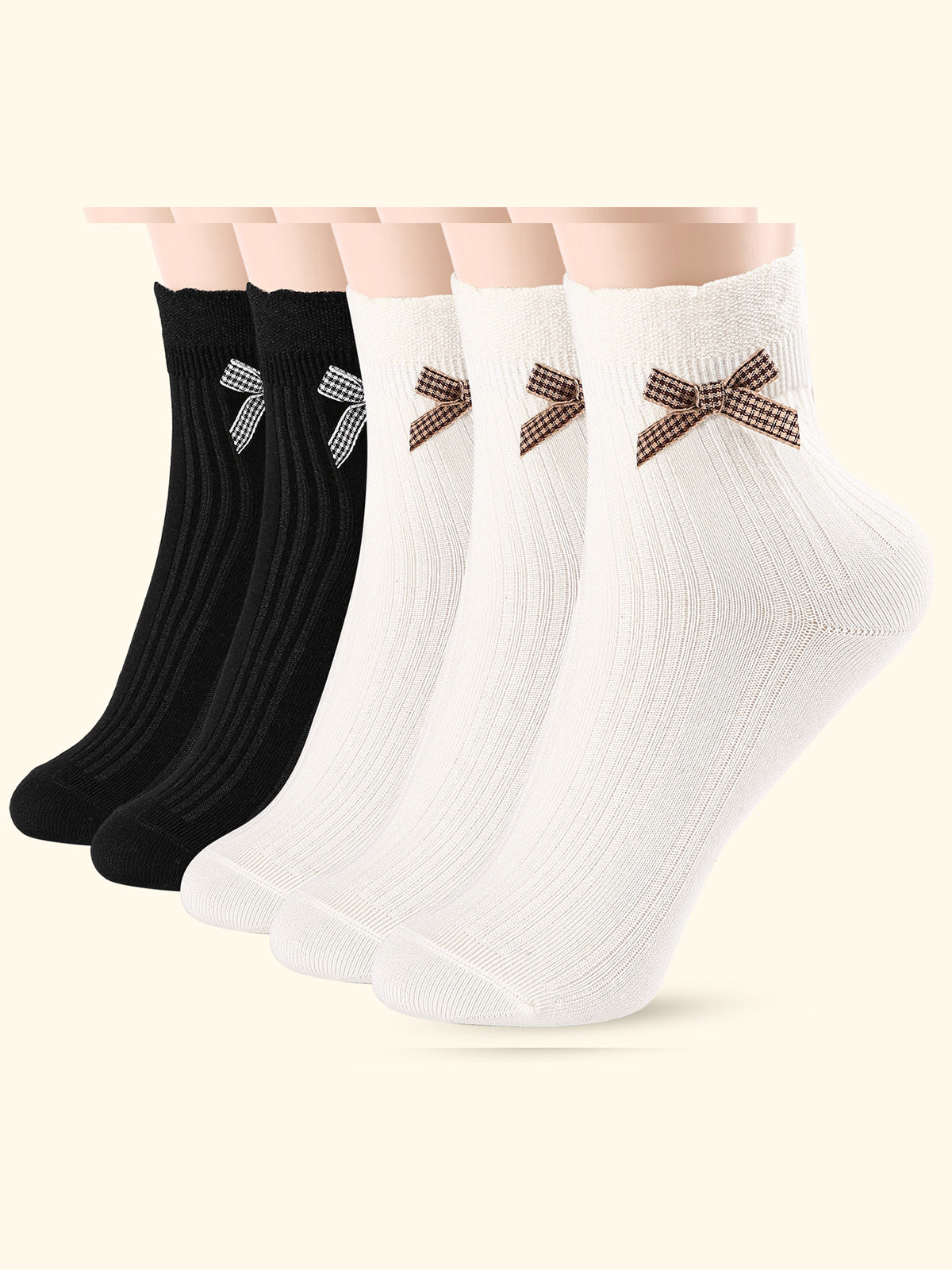 Mini Crew  5 Pairs  Bow Black and White