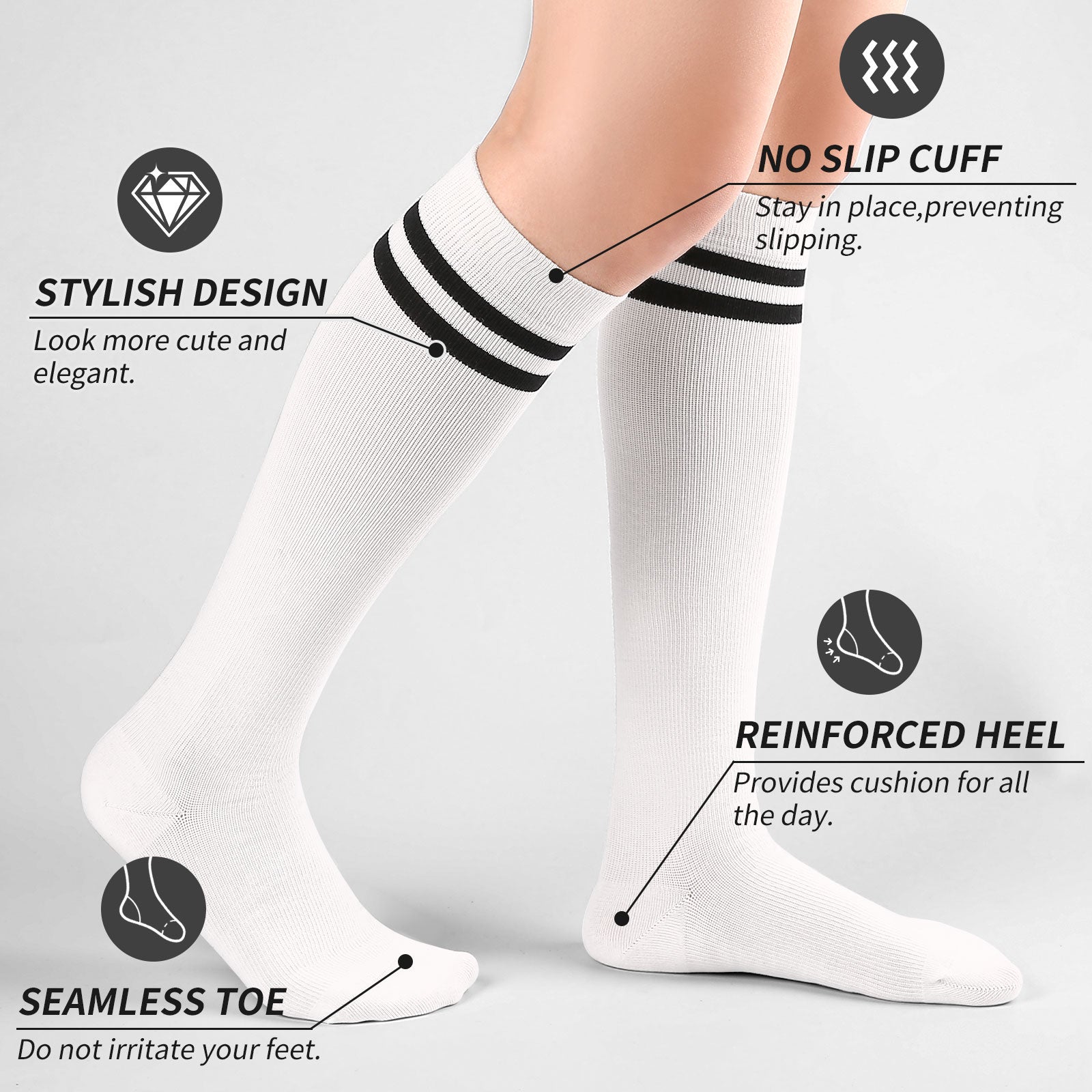 Knee High  3 Pairs  Stripe White