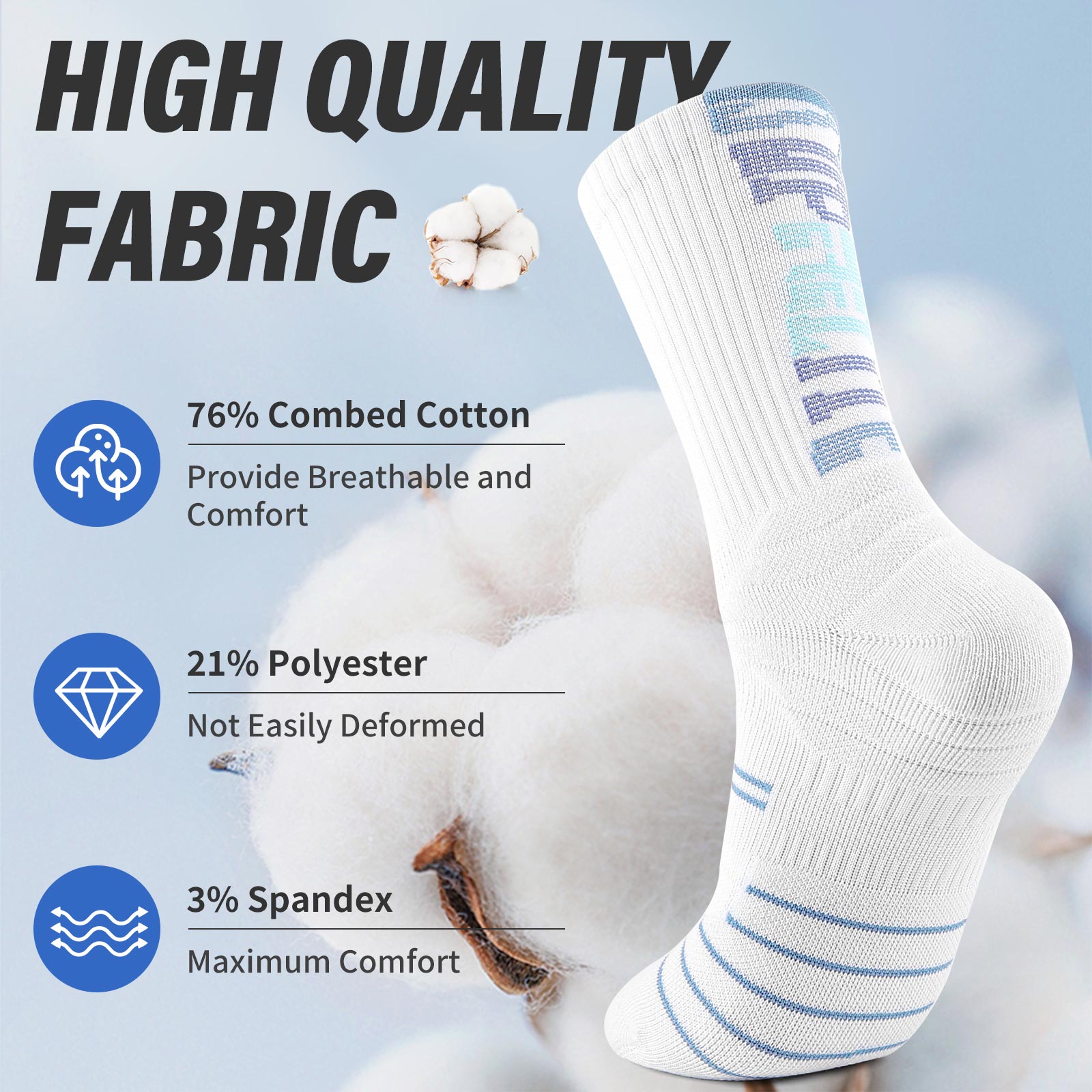 Crew  3 Pairs  White Hiking