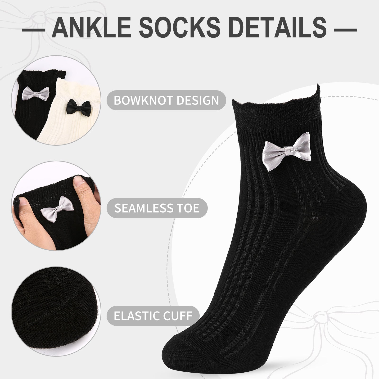 Mini Crew  5 Pairs  Bow Black and White