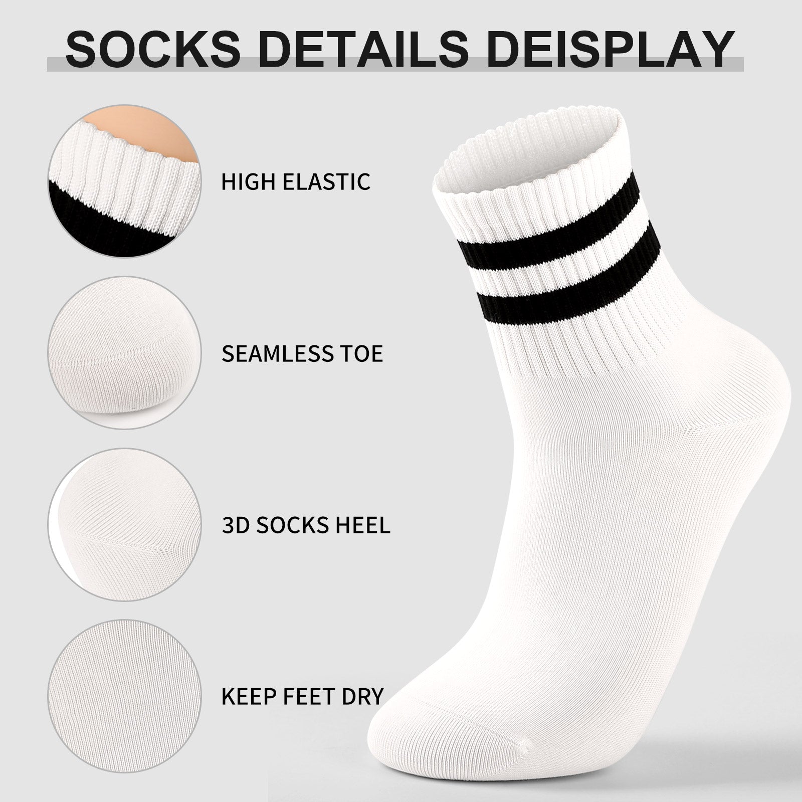 Mini Crew  5 Pairs  Stripe  White