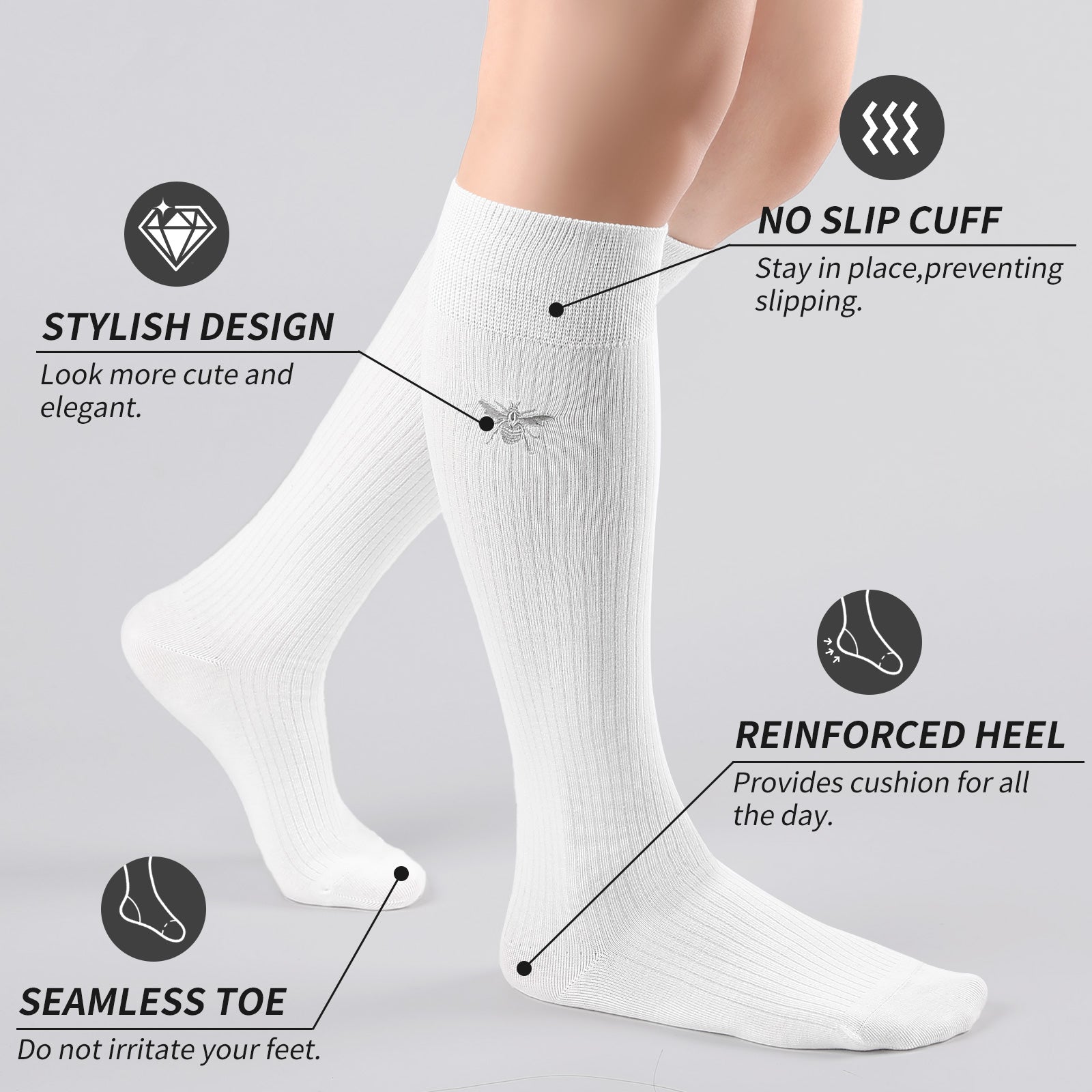 Knee High 3 Pairs Bee White
