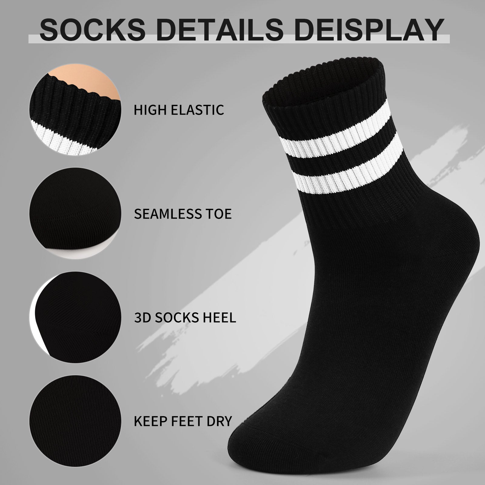 Mini Crew  5 Pairs  Stripe Black