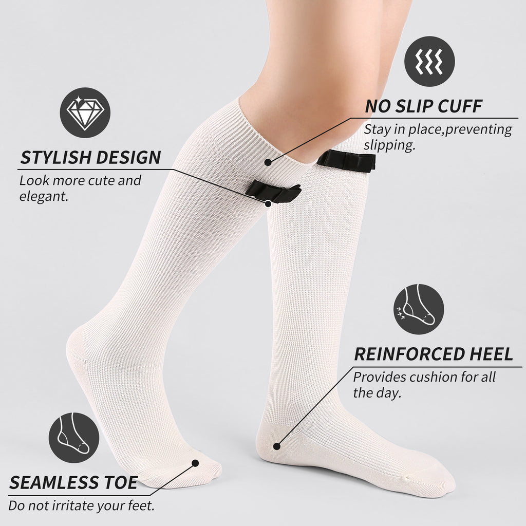 Knee High  3 Pairs  Bow White