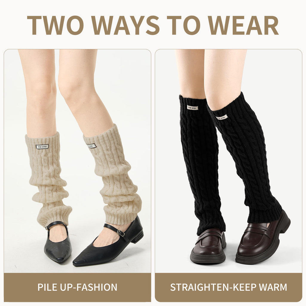 Cable Leg Warmers Beige&Black
