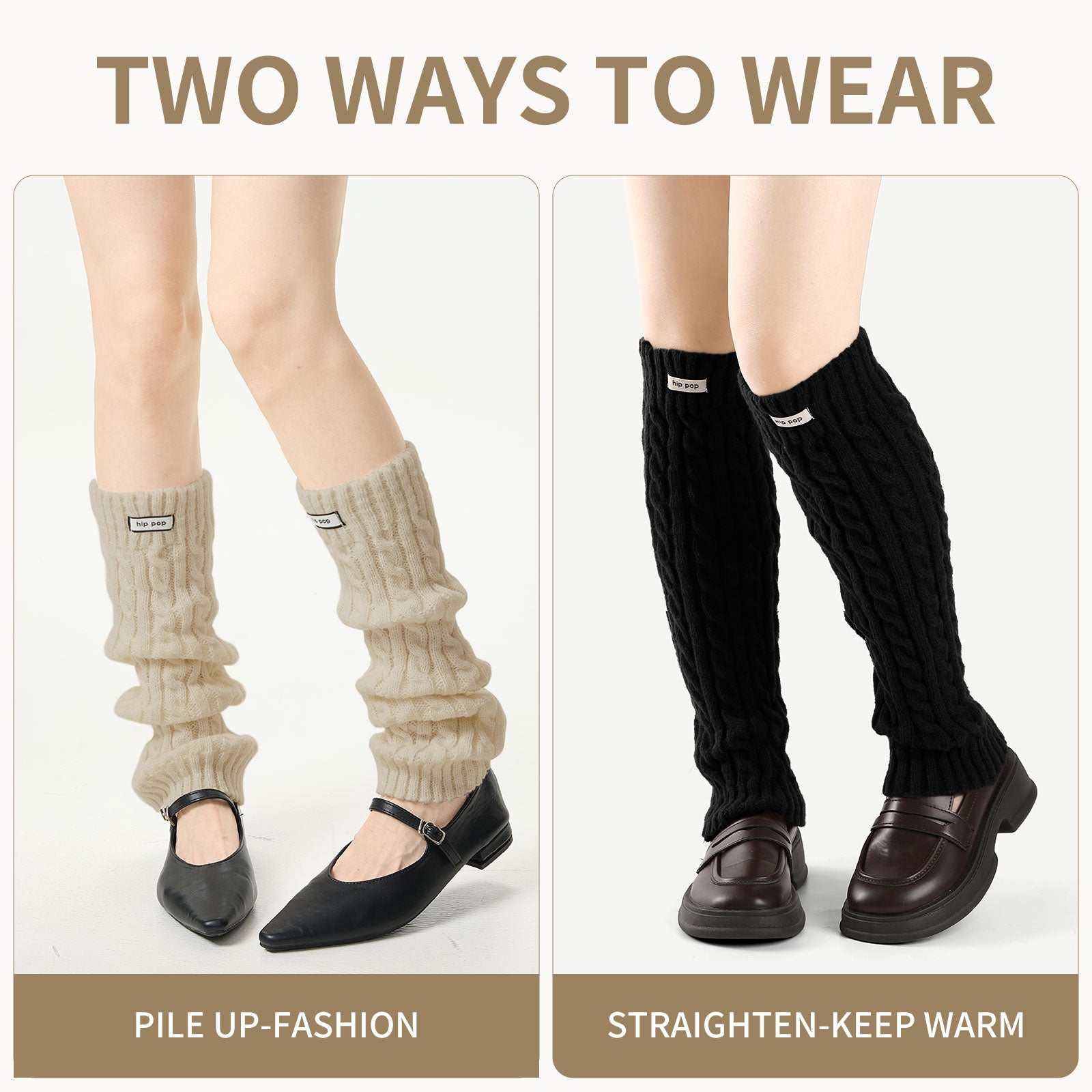 Cable Leg Warmers Beige&Black