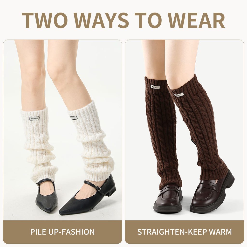 Cable Leg Warmers White&Brown