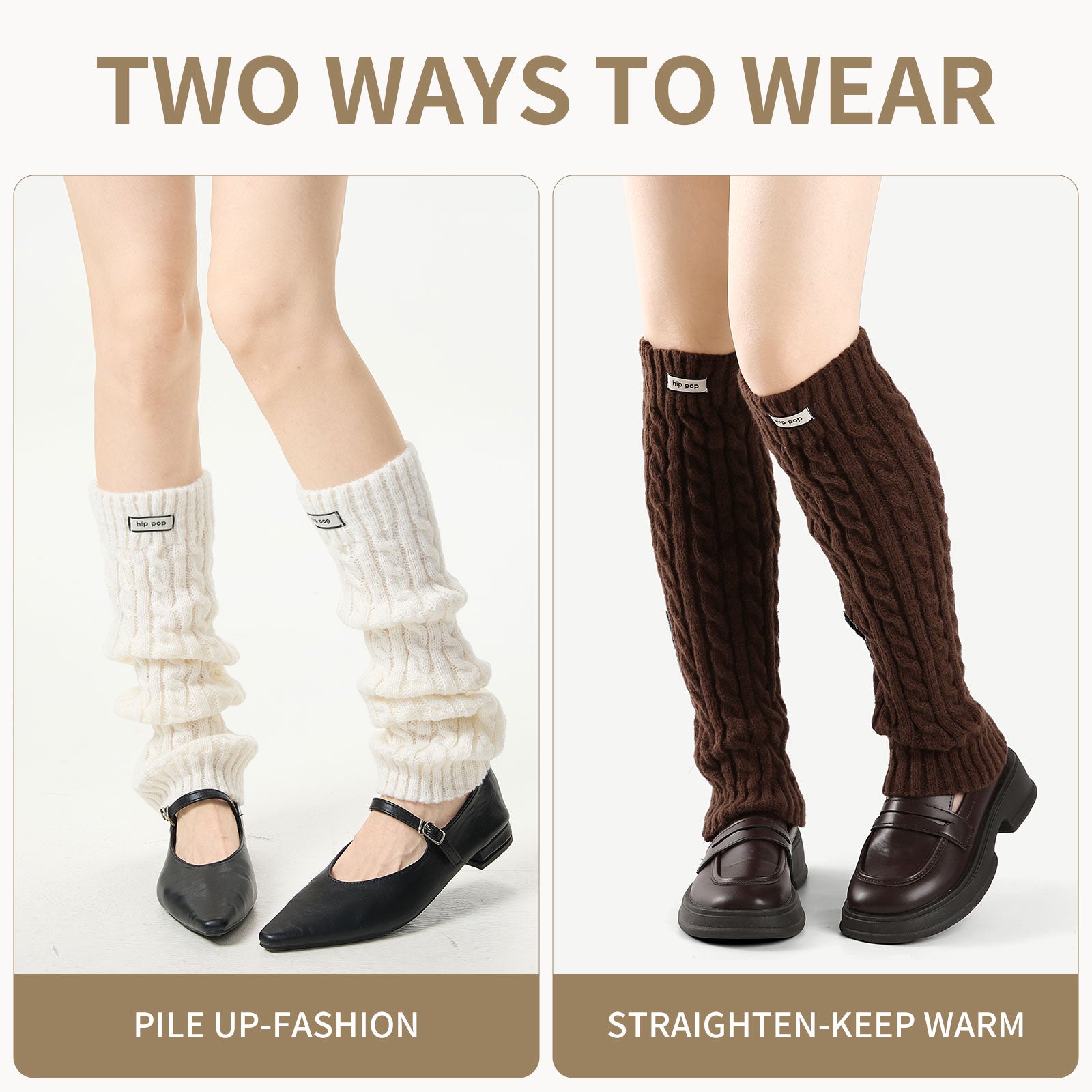 Cable Leg Warmers White&Brown