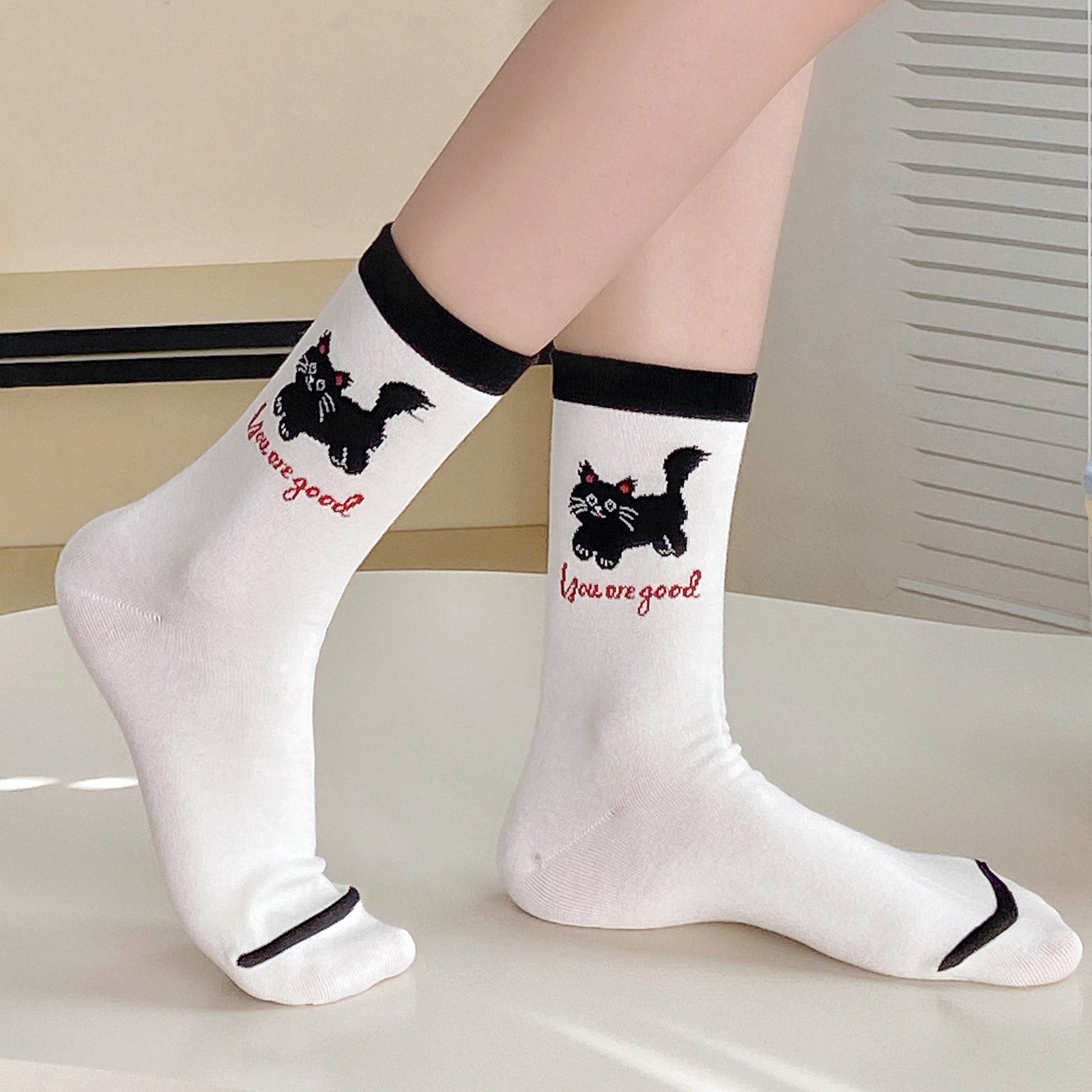 Crew  5 Pairs  Black and White Cat