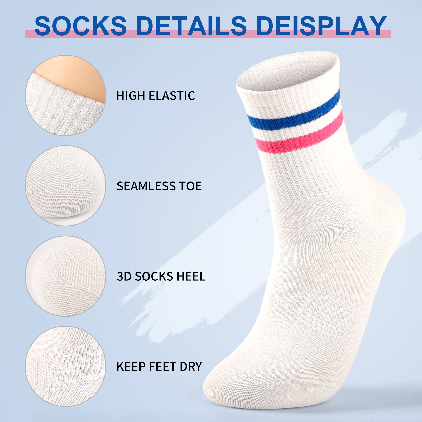Mini Crew  5 Pairs  Stripe Blue