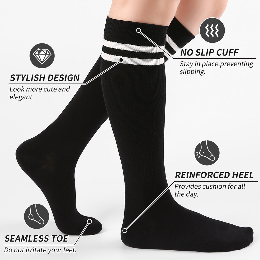 Knee High  3 Pairs  Stripe Black