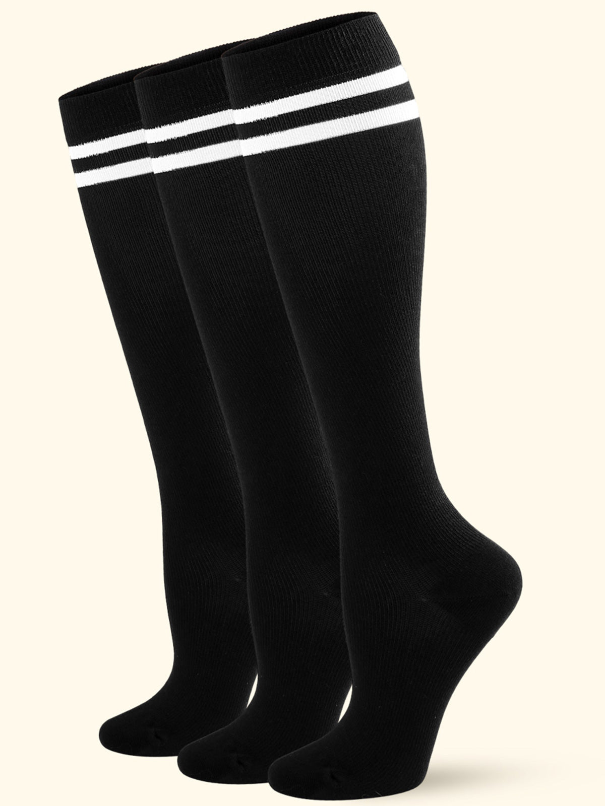 Knee High  3 Pairs  Stripe Black