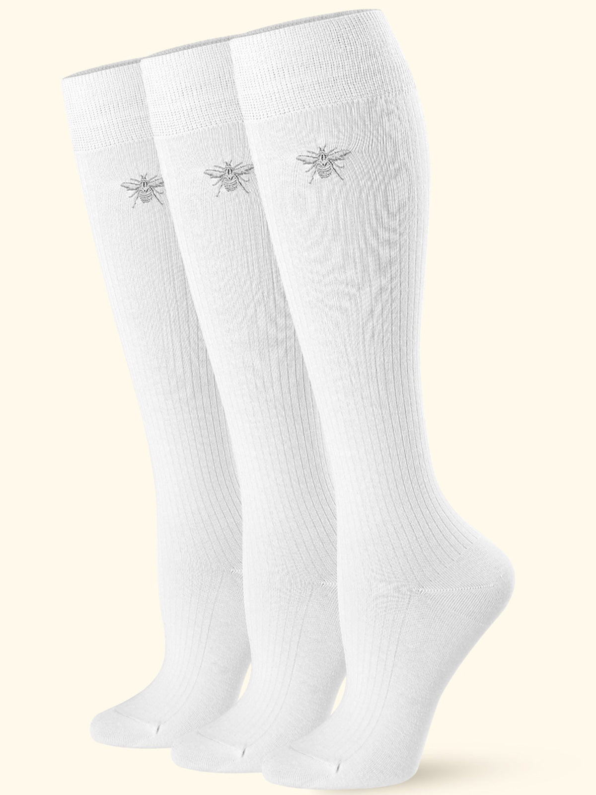 Knee High 3 Pairs Bee White