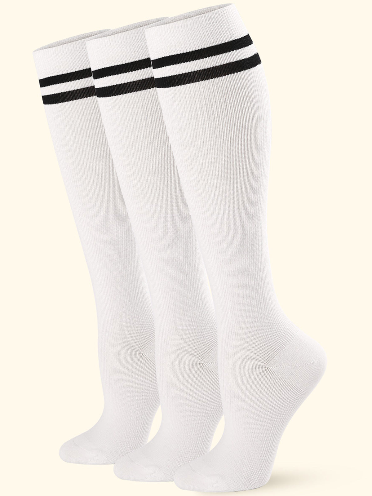 Knee High  3 Pairs  Stripe White