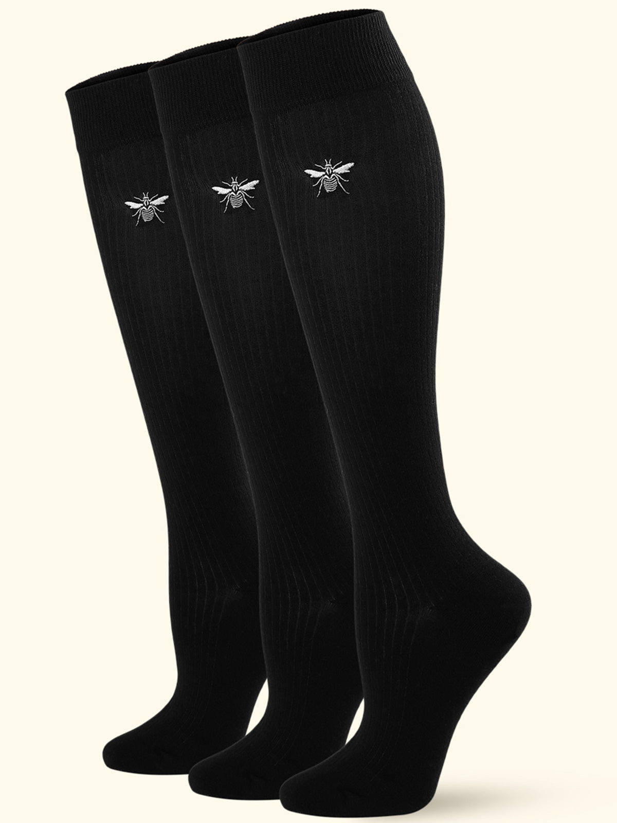 Knee High  3 Pairs  Bee Black