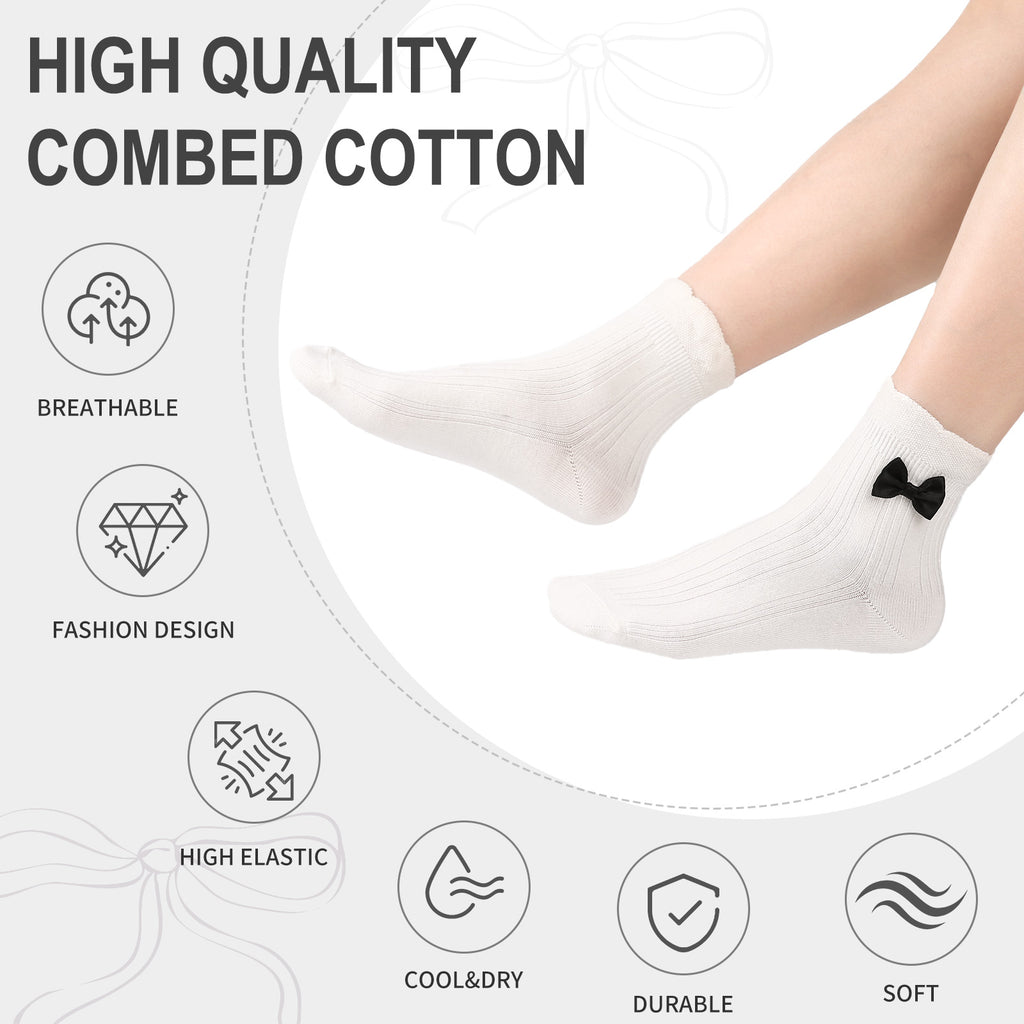 Mini Crew  5 Pairs  Bow Black and White