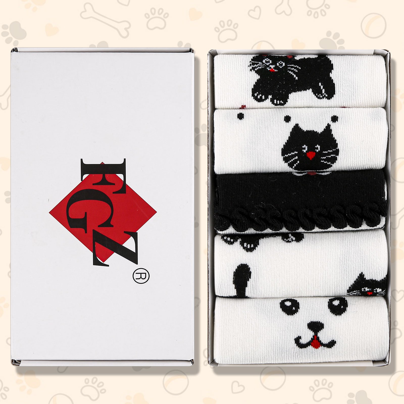 Crew  5 Pairs  Black and White Cat