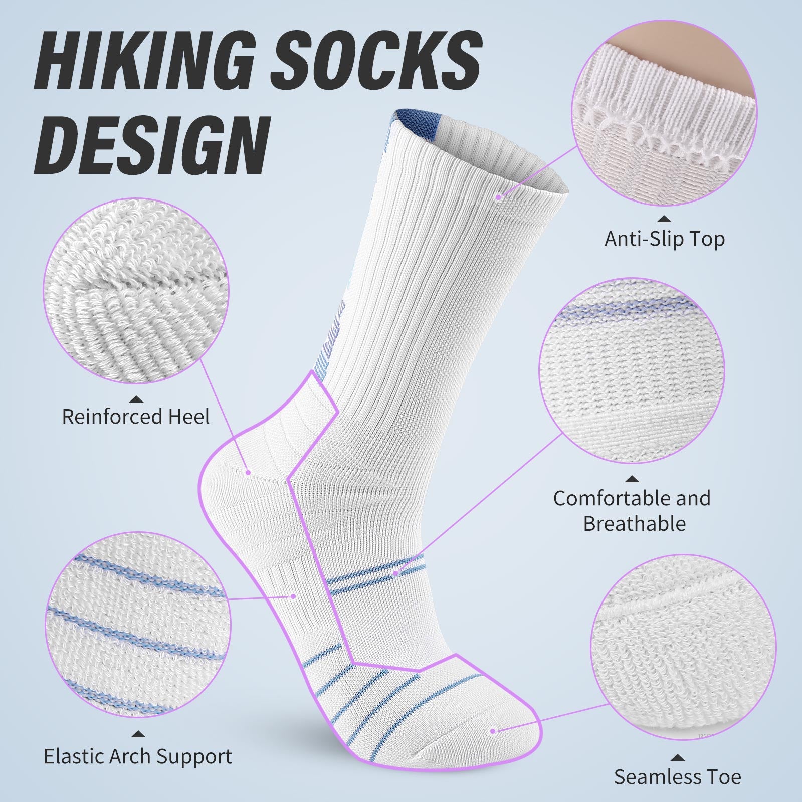 Crew  3 Pairs  White Hiking
