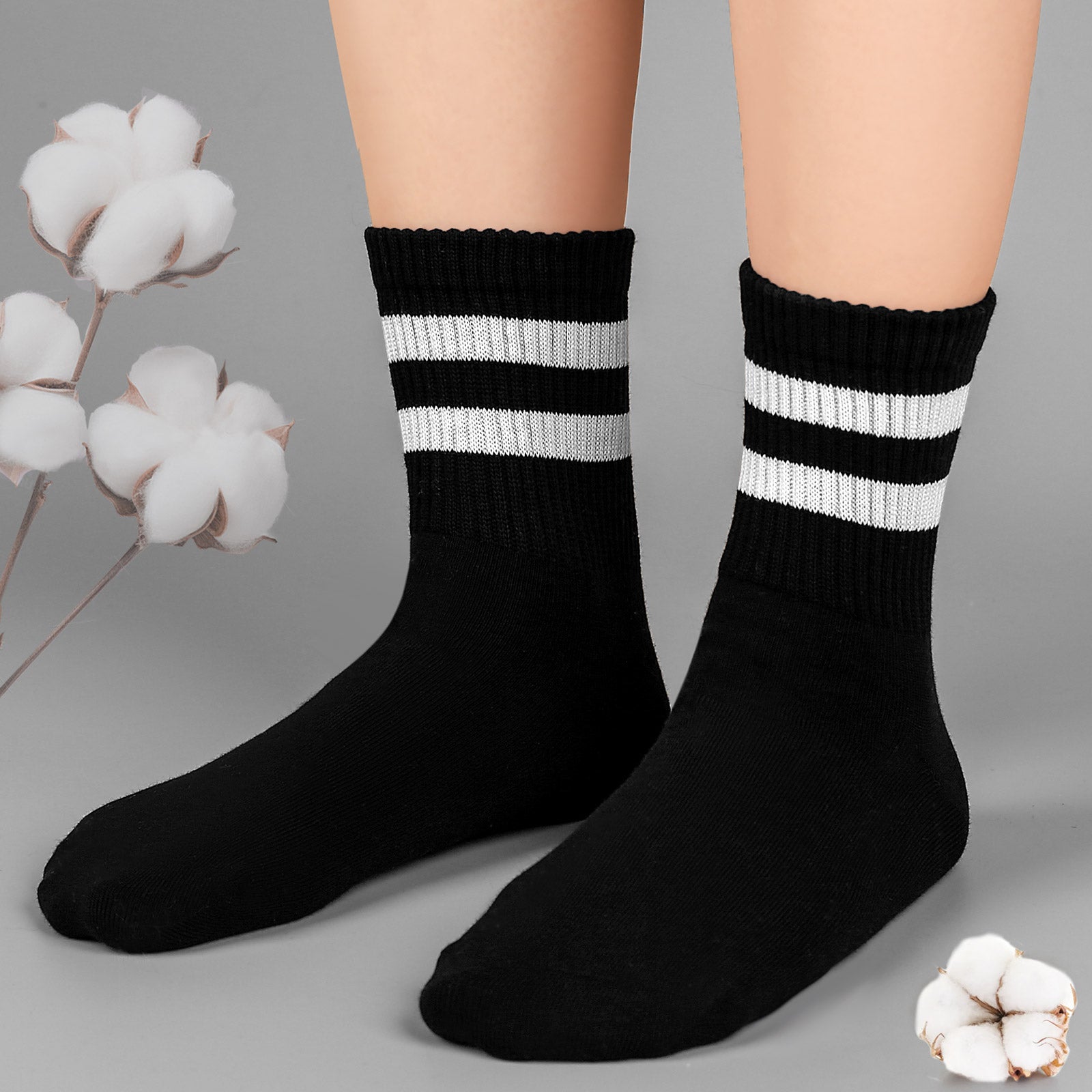 Mini Crew  5 Pairs  Stripe Black