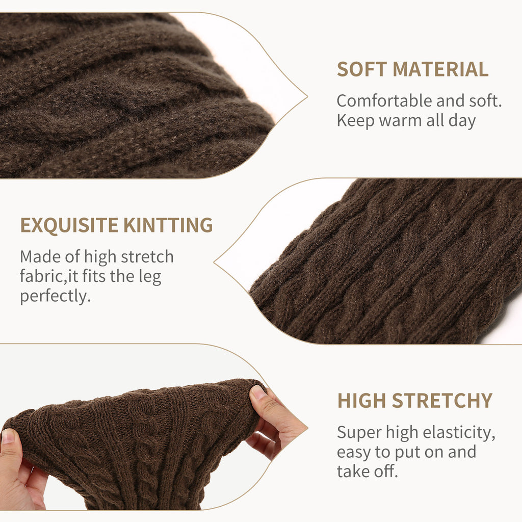 Cable Leg Warmers White&Brown