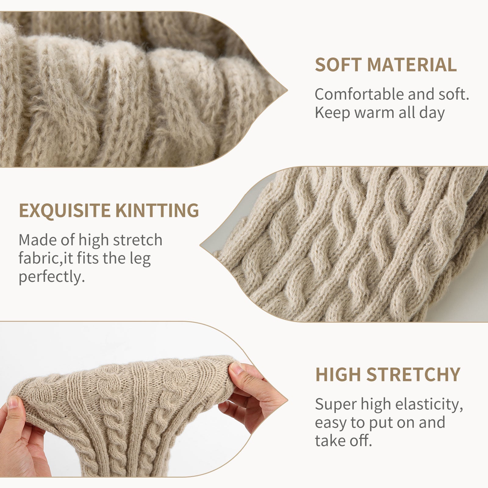 Cable Leg Warmers Beige&Black