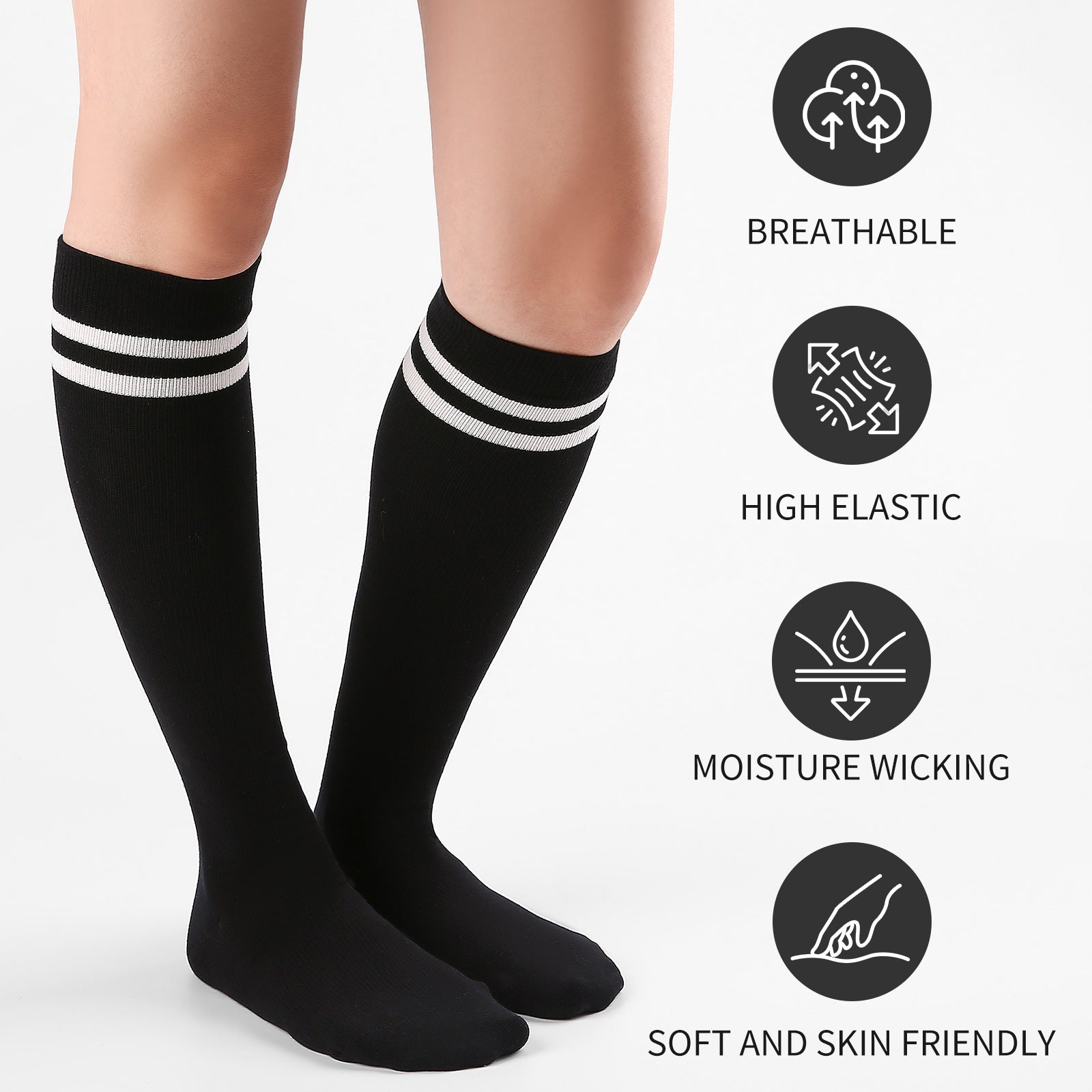 Knee High  3 Pairs  Stripe Black
