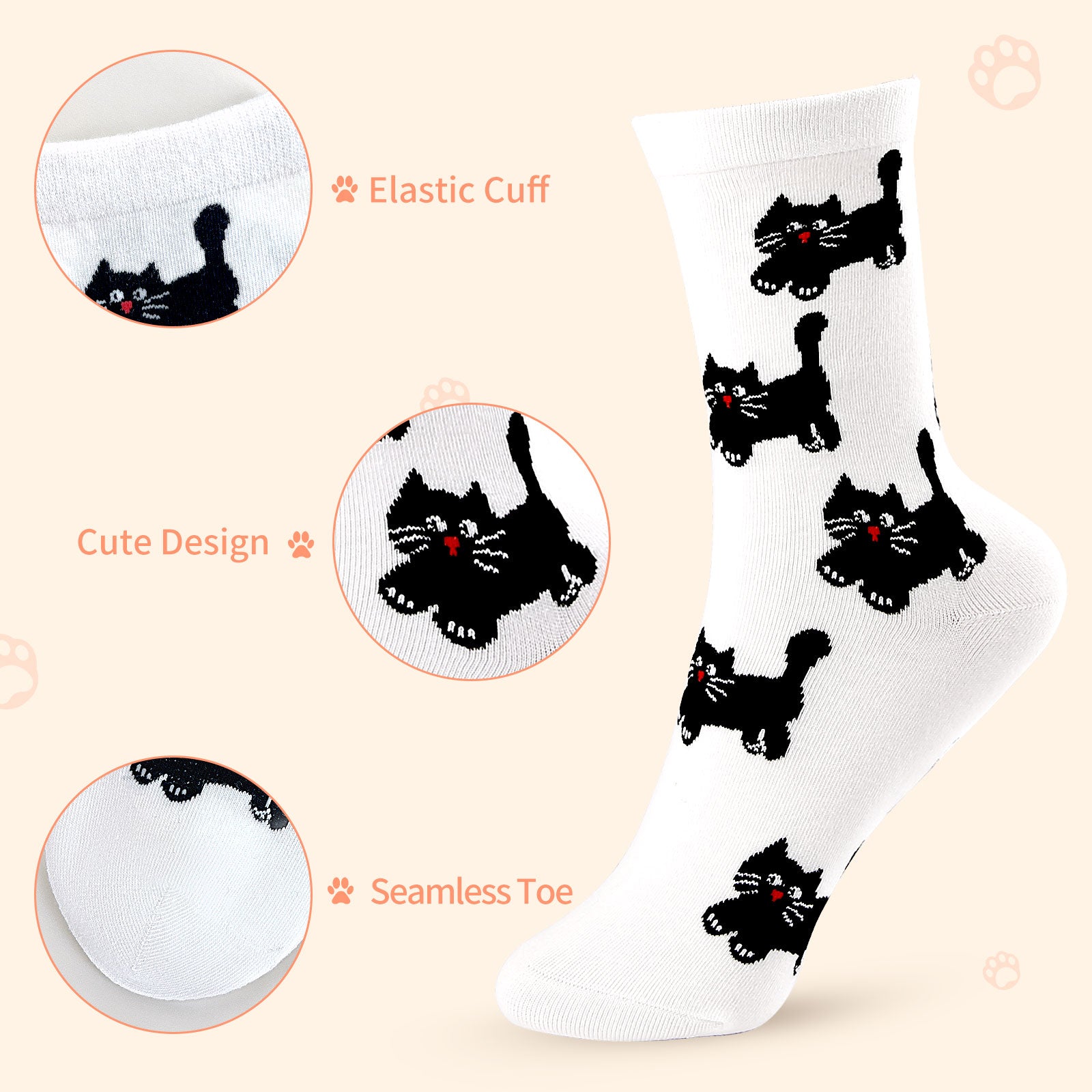Crew  5 Pairs  Black and White Cat