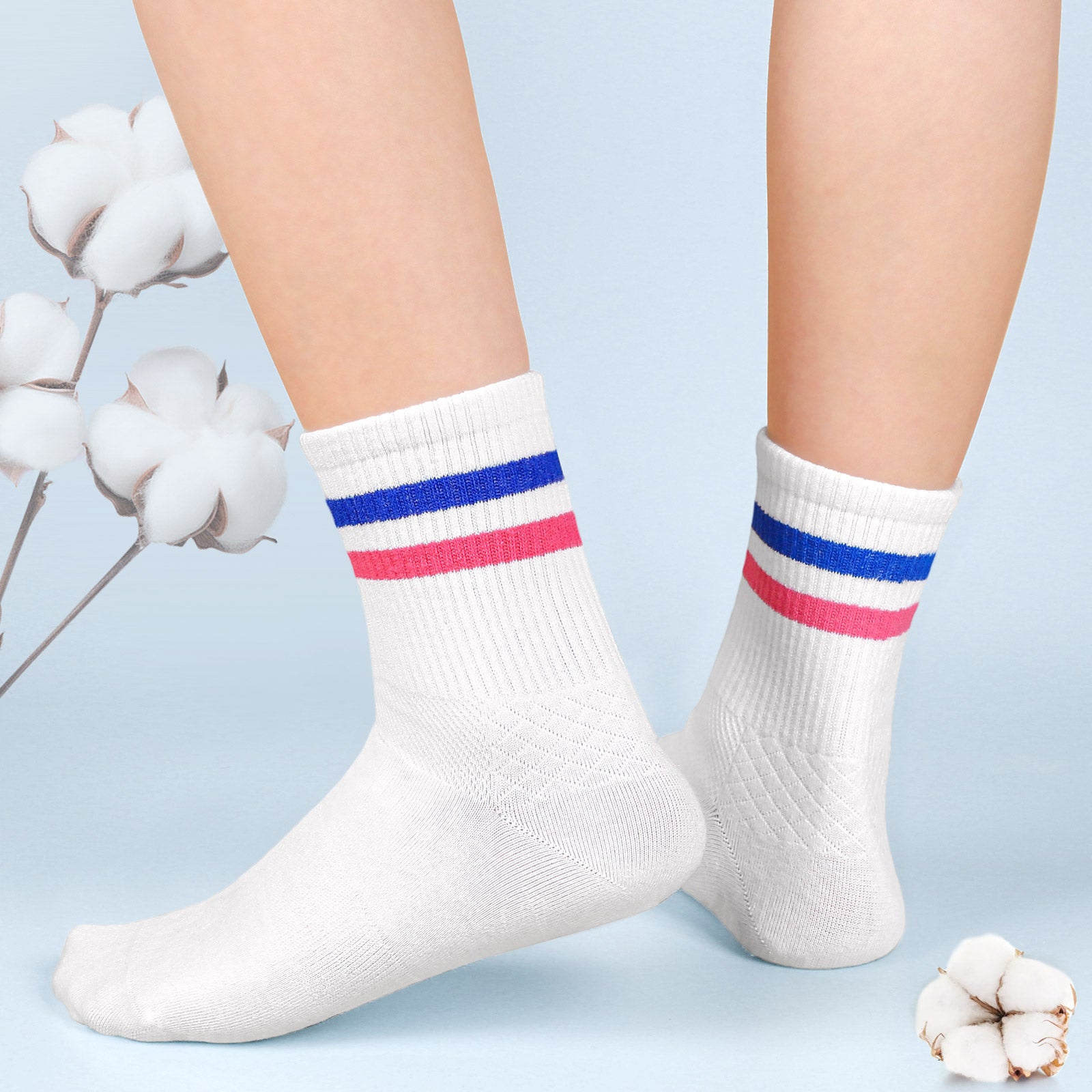 Mini Crew  5 Pairs  Stripe Blue