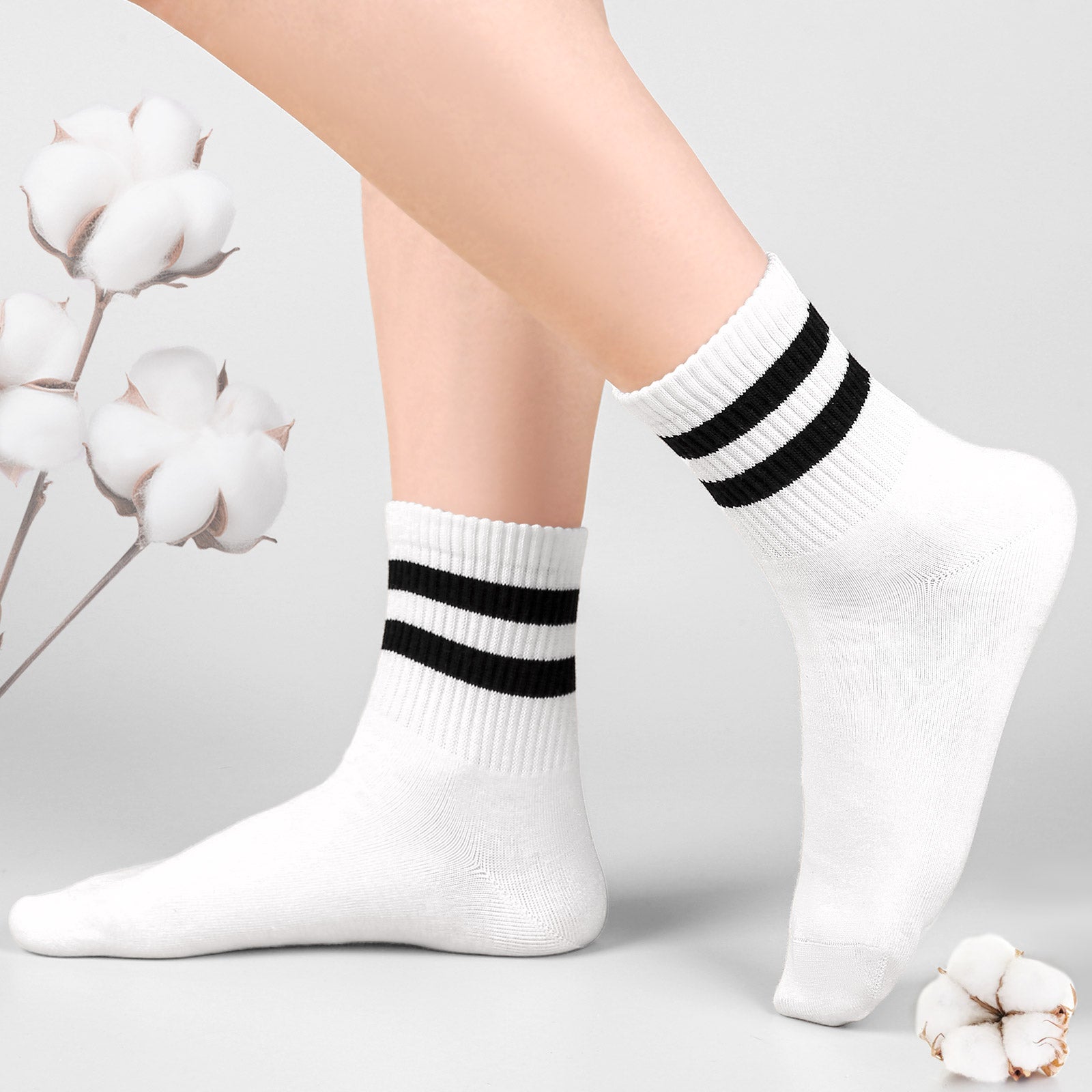 Mini Crew  5 Pairs  Stripe  White