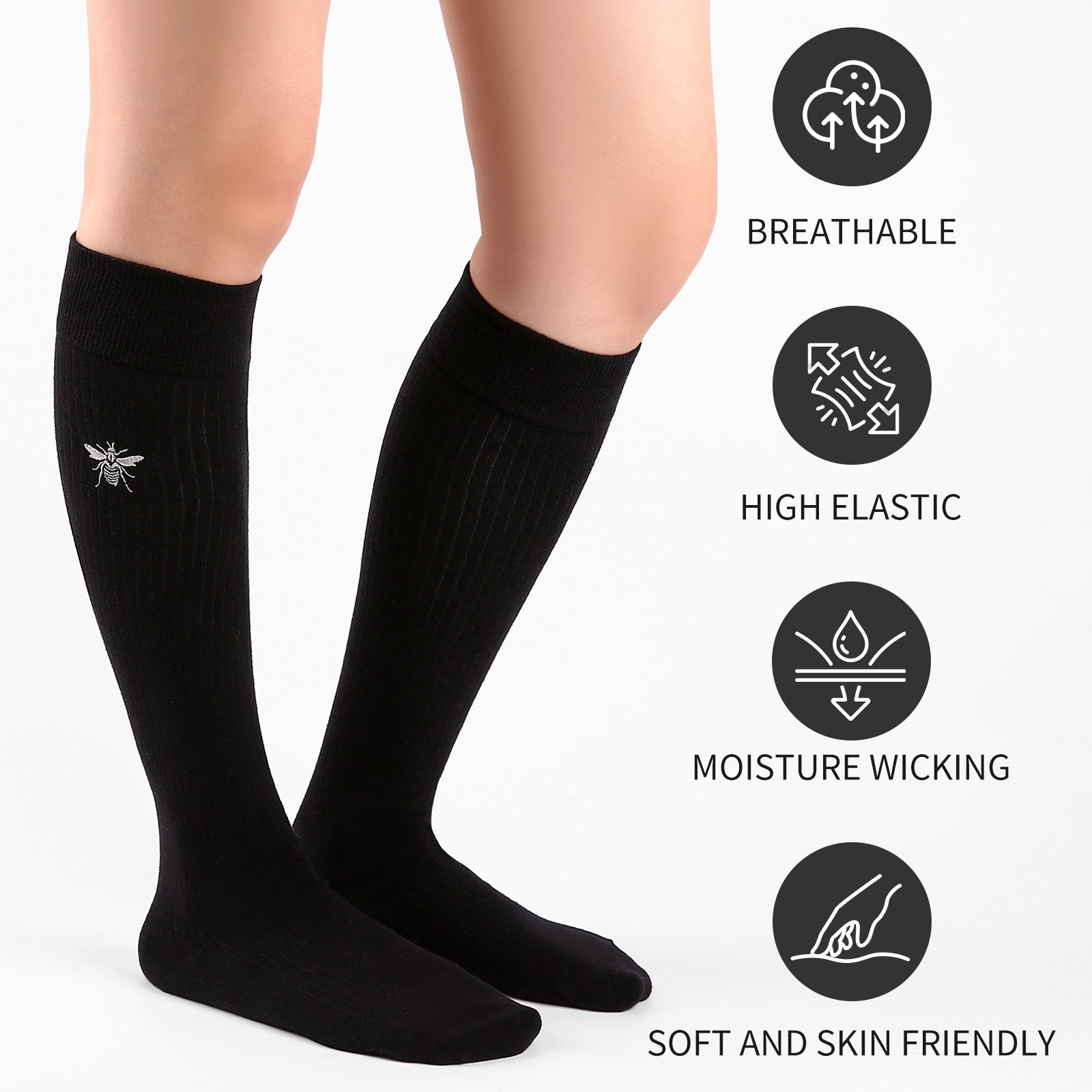 Knee High  3 Pairs  Bee Black