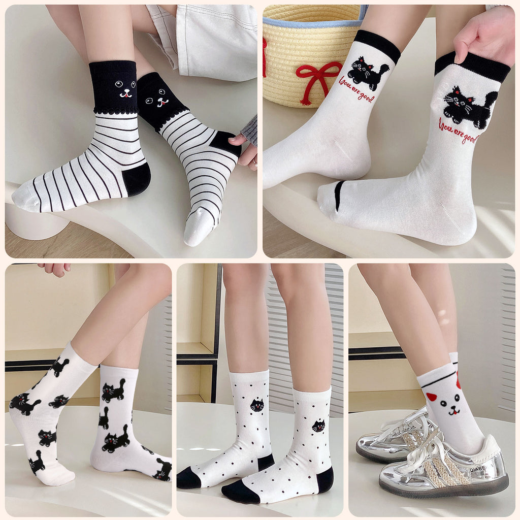 Crew  5 Pairs  Black and White Cat