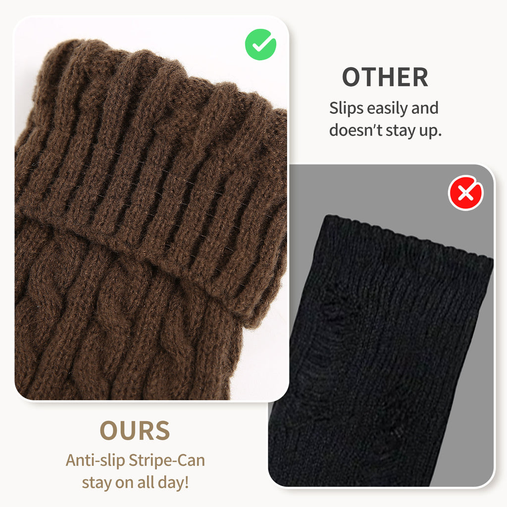 Cable Leg Warmers White&Brown