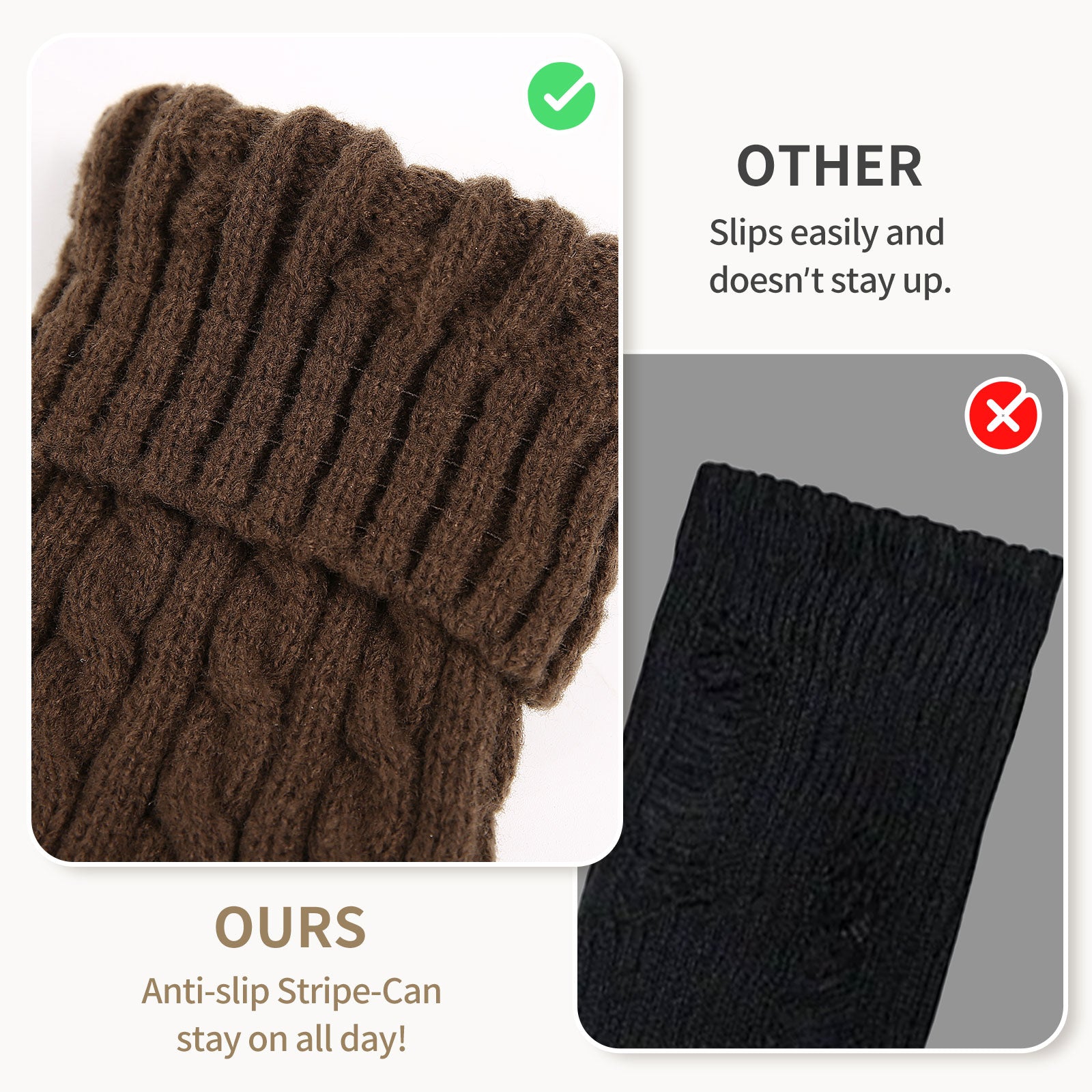 Cable Leg Warmers White&Brown