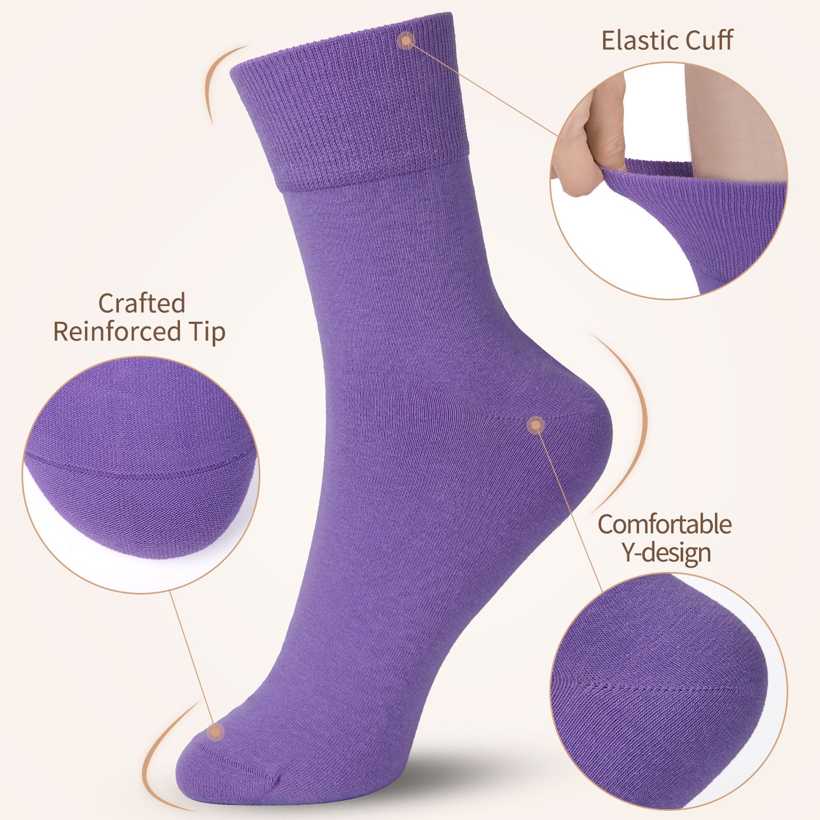 Crew  5 Pairs  Light Purple