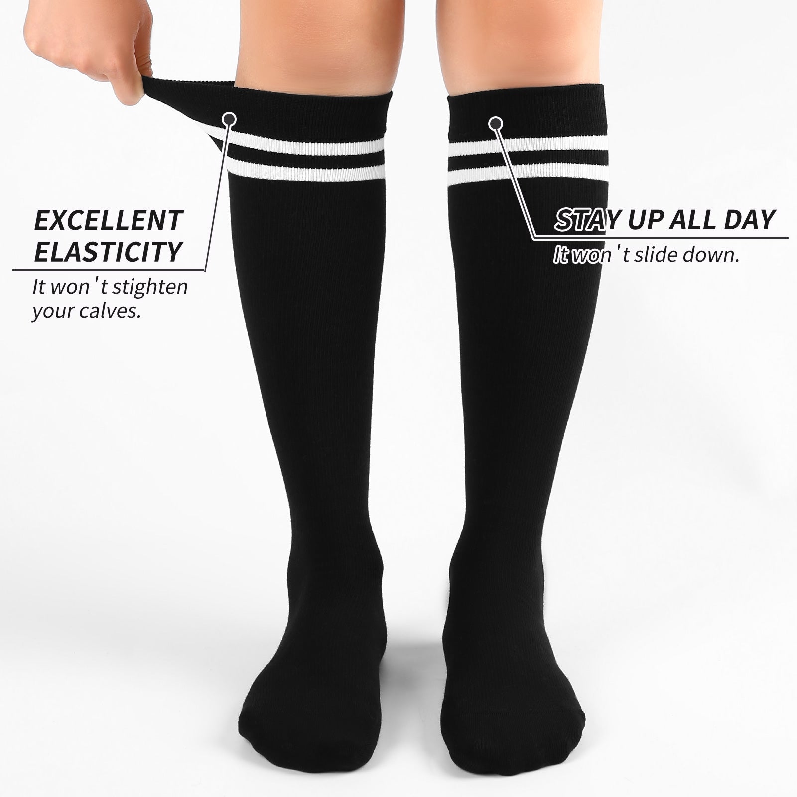 Knee High  3 Pairs  Stripe Black