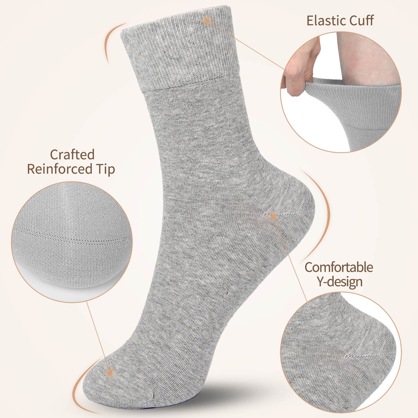 Crew  5 Pairs  Light Grey