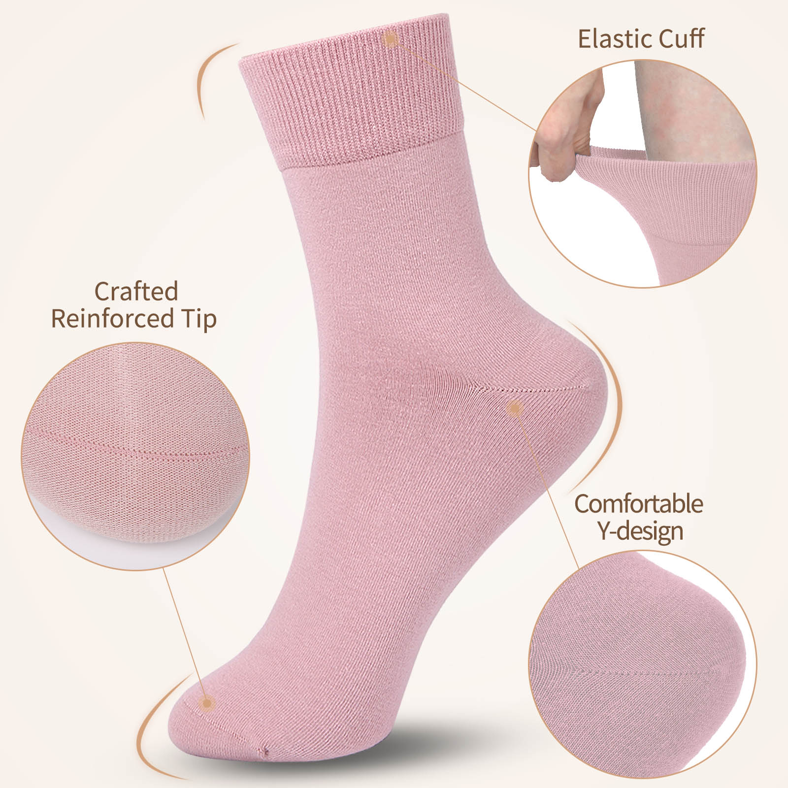 Crew  5 Pairs  Pink