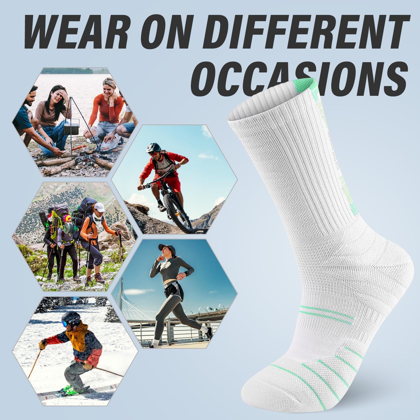 Crew  3 Pairs  White Hiking