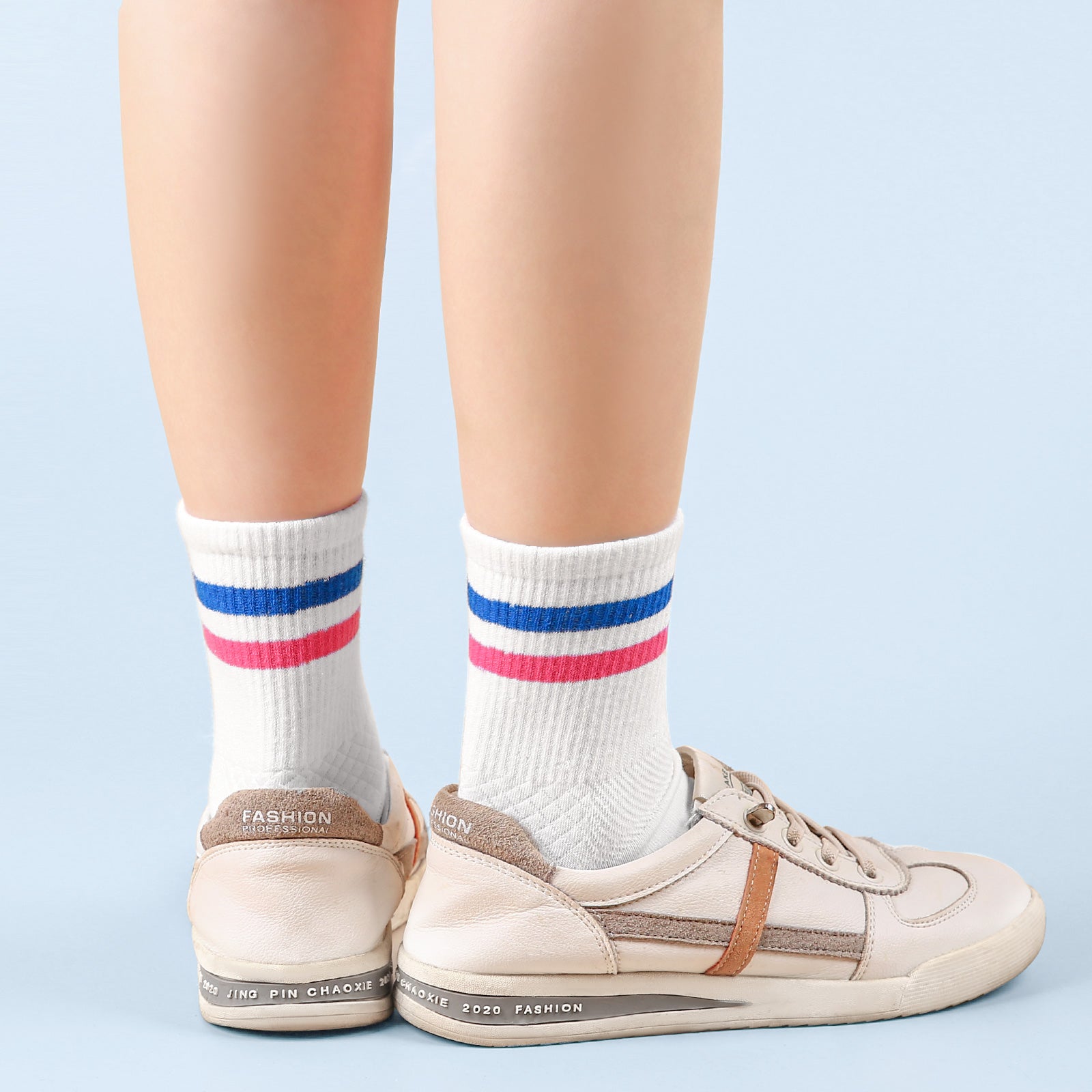 Mini Crew  5 Pairs  Stripe Blue