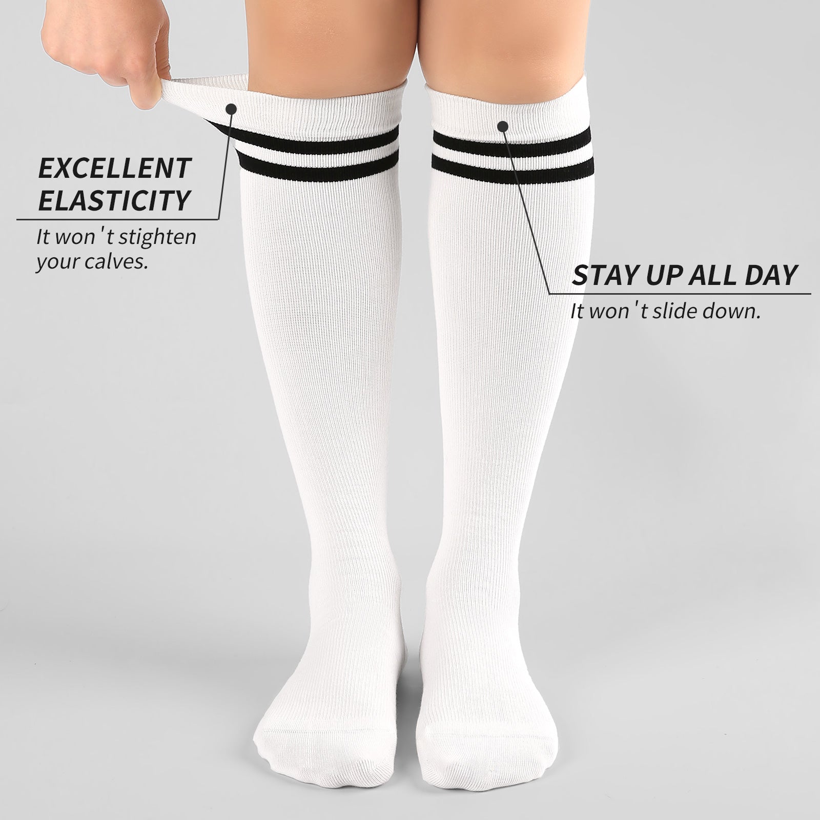 Knee High  3 Pairs  Stripe White