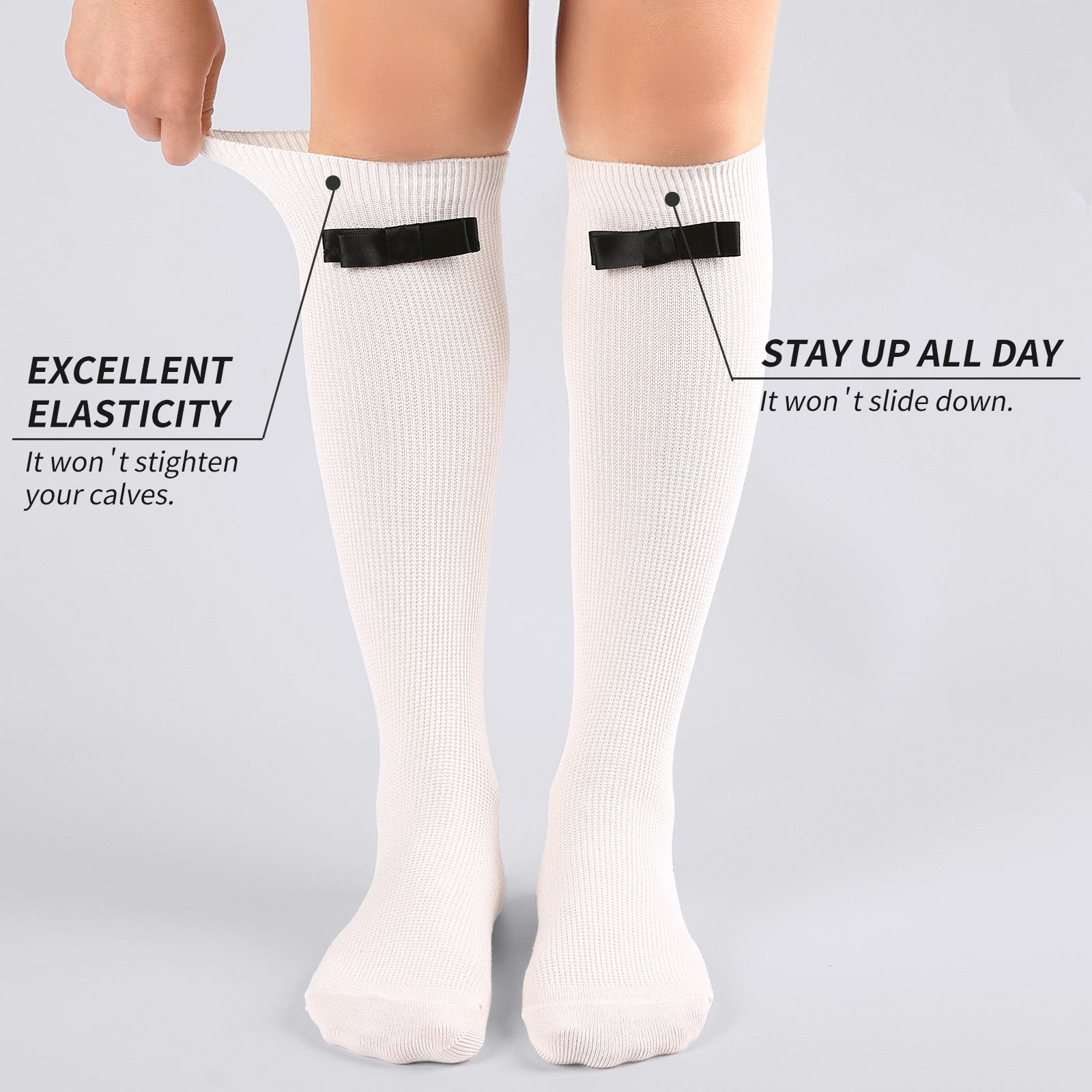 Knee High  3 Pairs  Bow White
