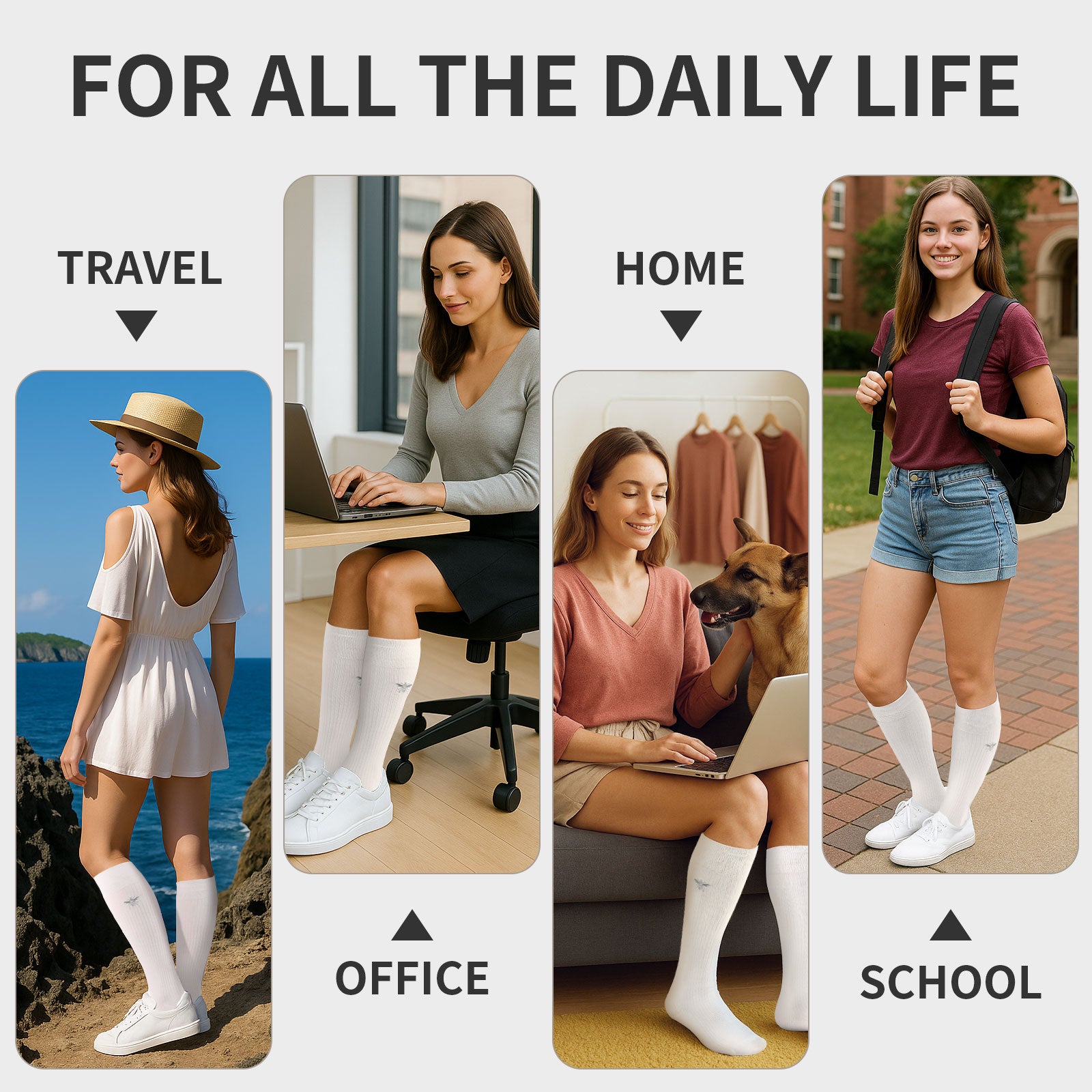 Knee High 3 Pairs Bee White